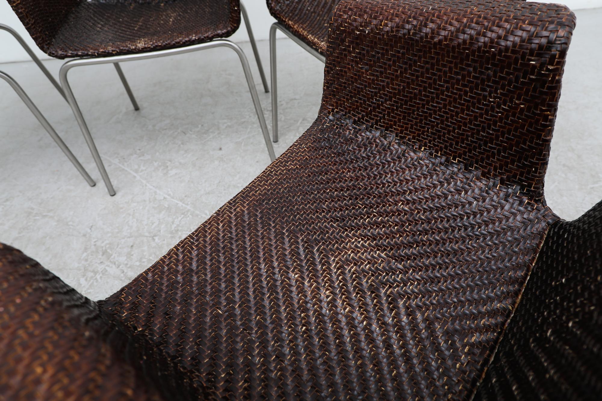 Lot de 4 fauteuils de salle à manger en cuir tressé Preben Fabricius Inspired Dark Brown en vente 10