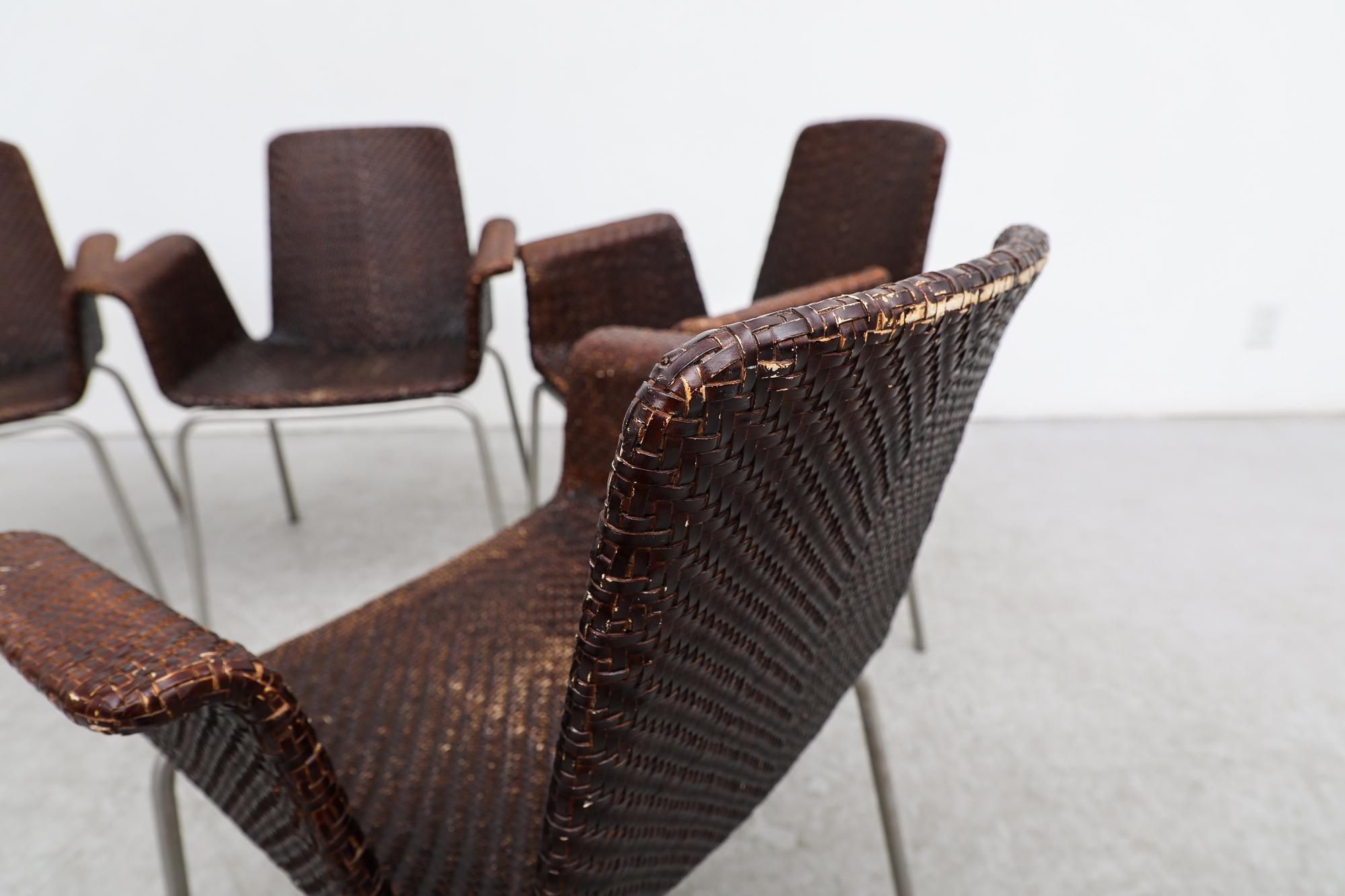 Lot de 4 fauteuils de salle à manger en cuir tressé Preben Fabricius Inspired Dark Brown en vente 11