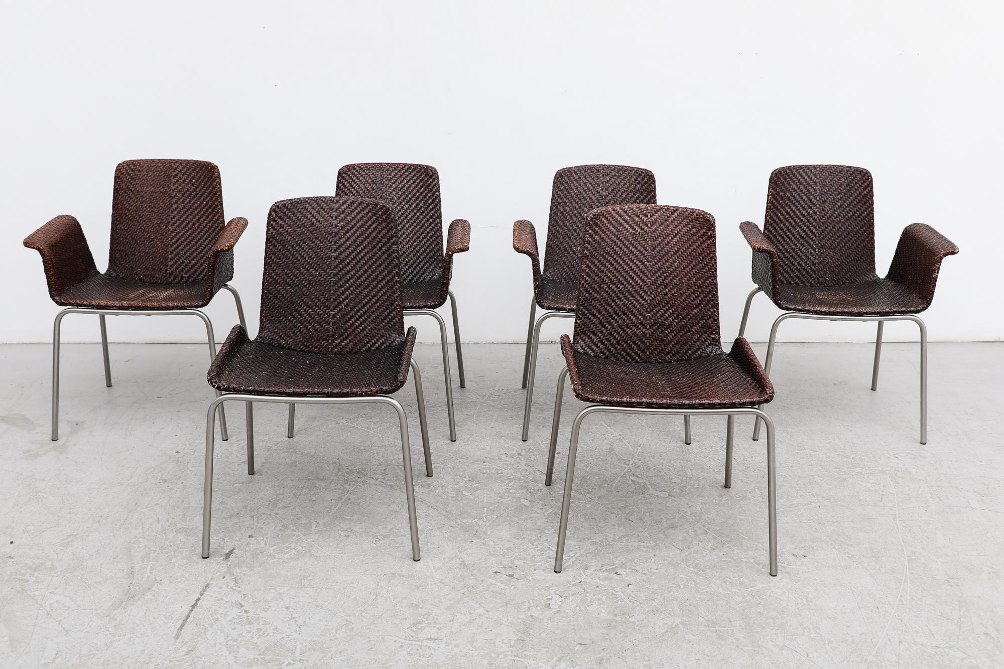 Lot de 4 fauteuils de salle à manger en cuir tressé Preben Fabricius Inspired Dark Brown en vente 1