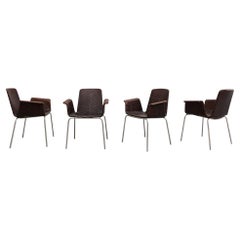 Ensemble de 4 fauteuils de salle à manger en cuir tissé d'inspiration Preben Fabricius