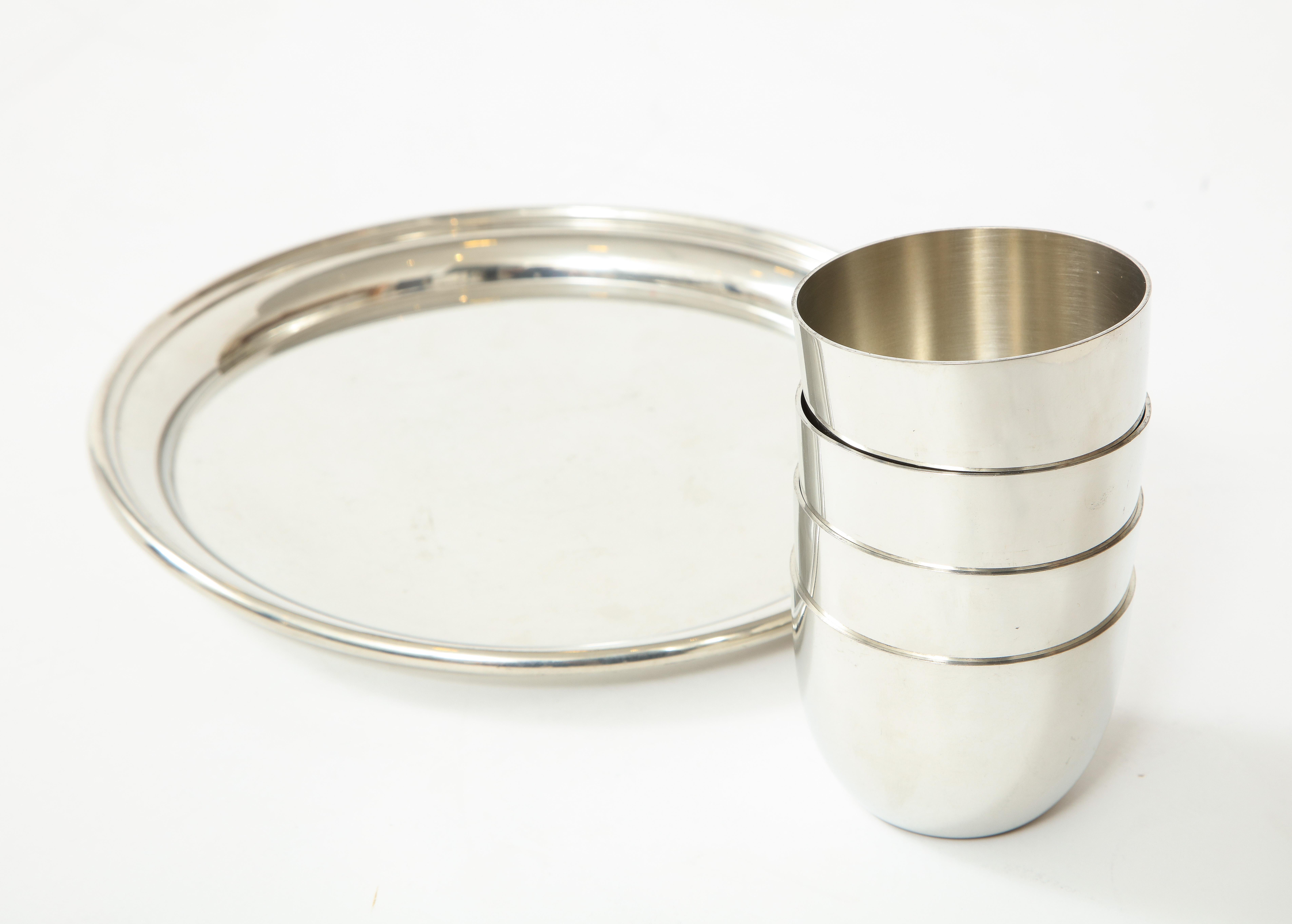 American Set of 4 Preisner Pewter Beverage Cups and Tray For Sale
