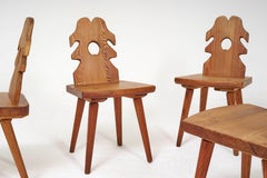 Set of 4 Primitive Brutalist Alpine Swedish Solid Pine Mid-Century Dining Chairs