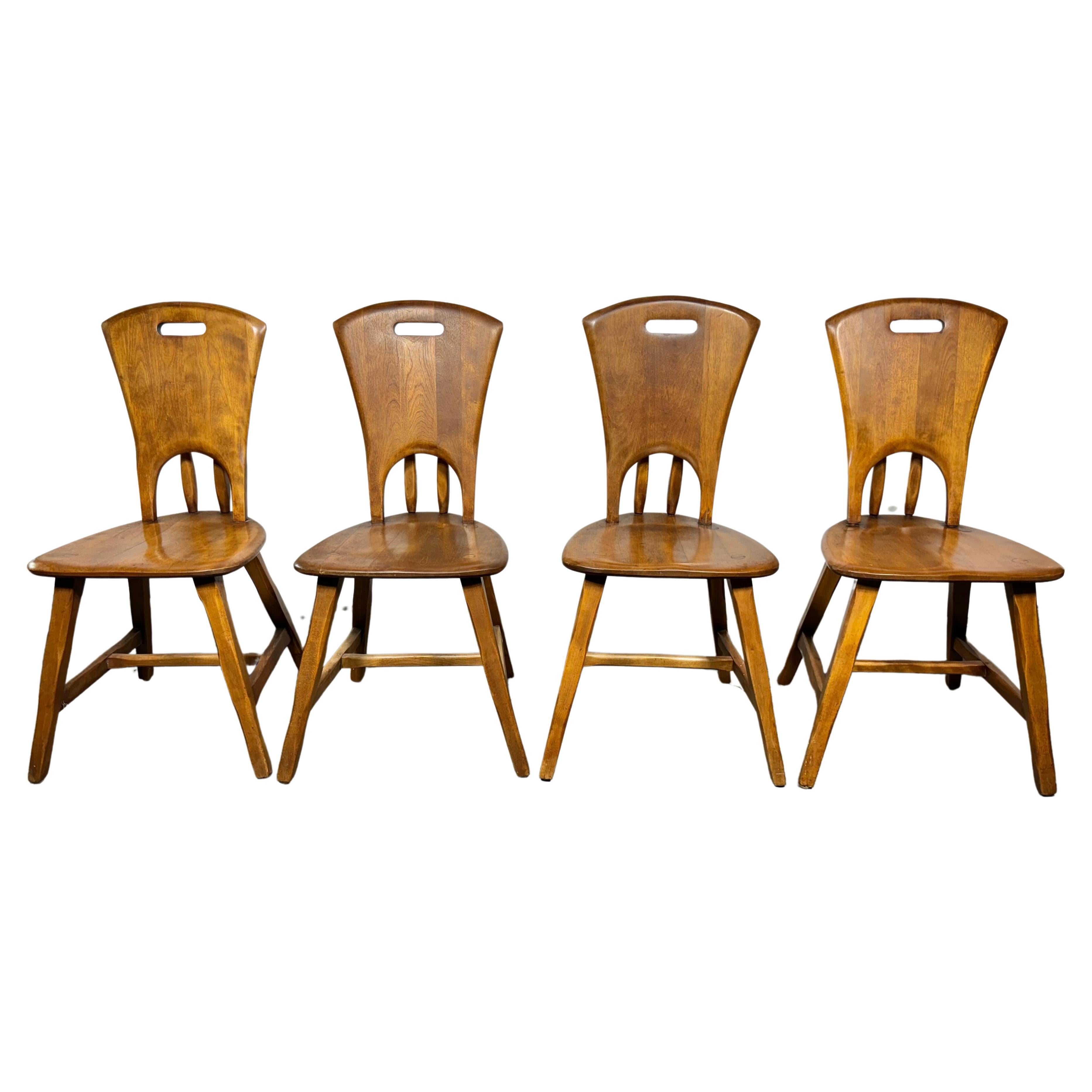 Set of 4 Rustic Rustic Dining Chairs in Hard Rock Maple Circa 1950s SIKES For Sale