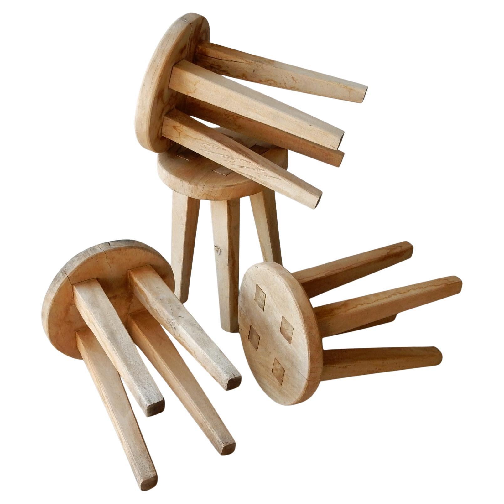 Set of 4, very old, hand carved stools.
Perfect indoor/outdoor addition to a Wabi Sabi decor.
16
