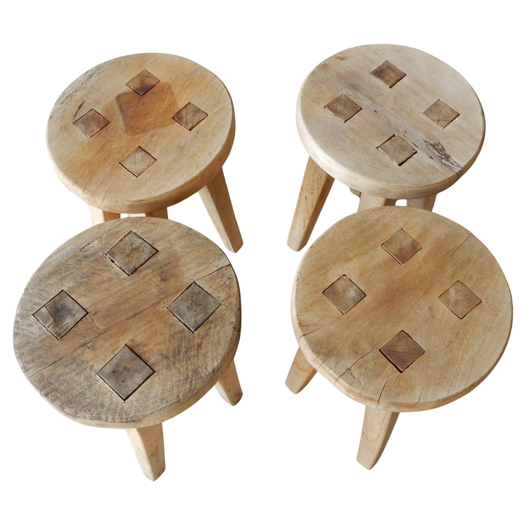 20th Century Set of 4 Primitive Wabi Sabi Wood Stools For Sale