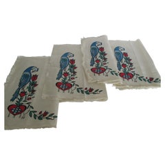 Set of '4' Printed Birds and Flowers in Printed Linen Placemats