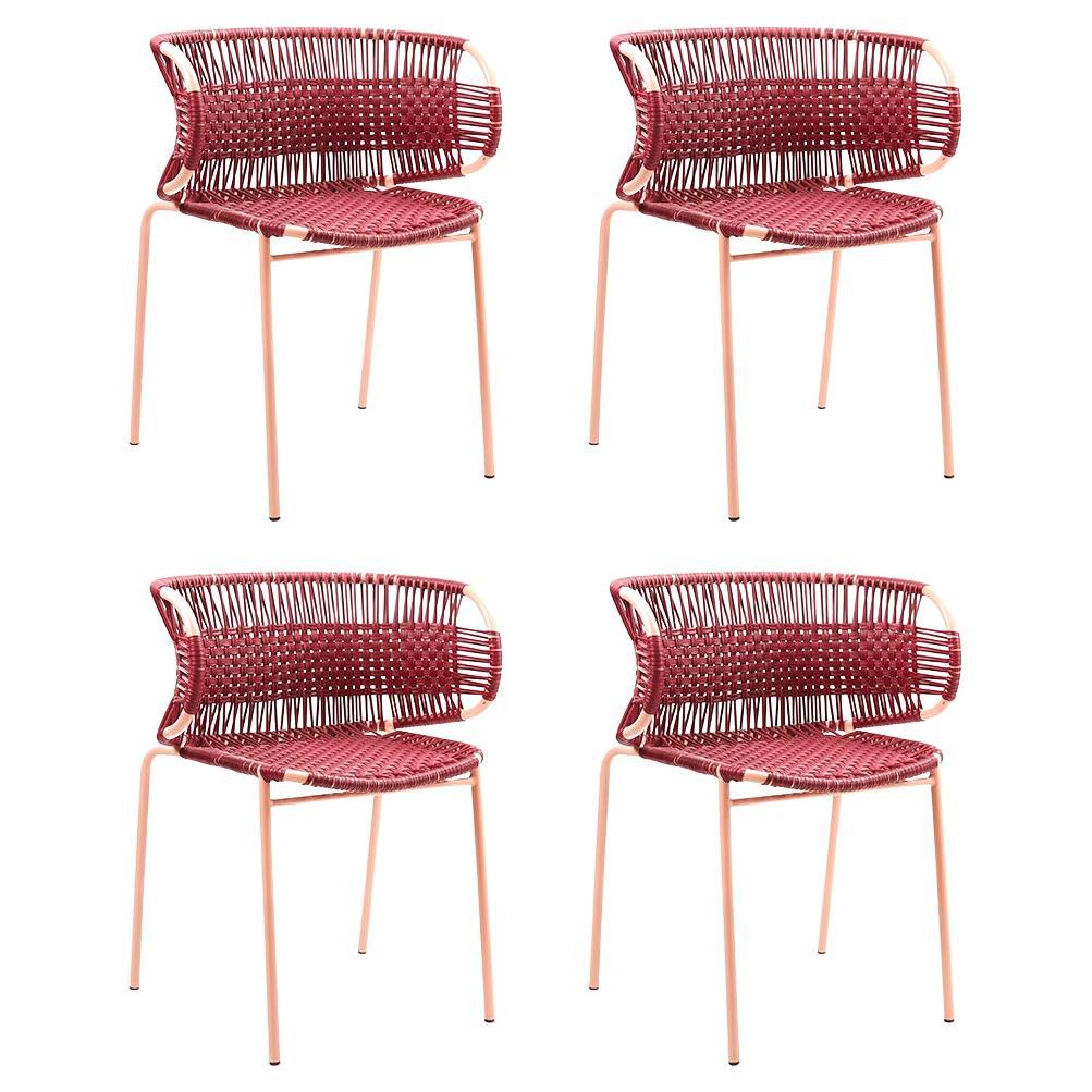 Set of 4 Purple Cielo Stacking Chair with Armrest by Sebastian Herkner For Sale