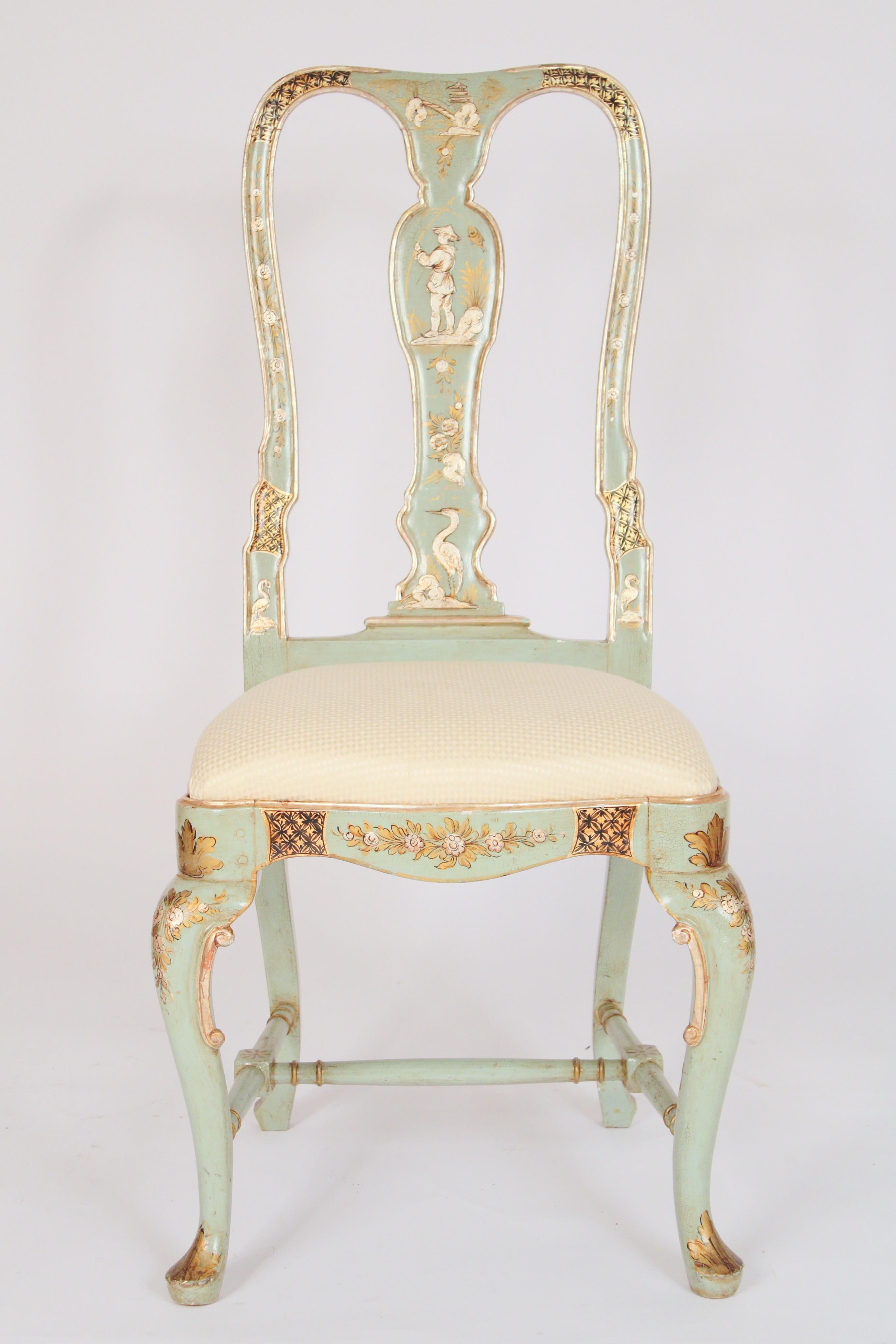 Unknown Set of 4 Queen Anne Style Chinoiserie Decorated Side Chairs For Sale