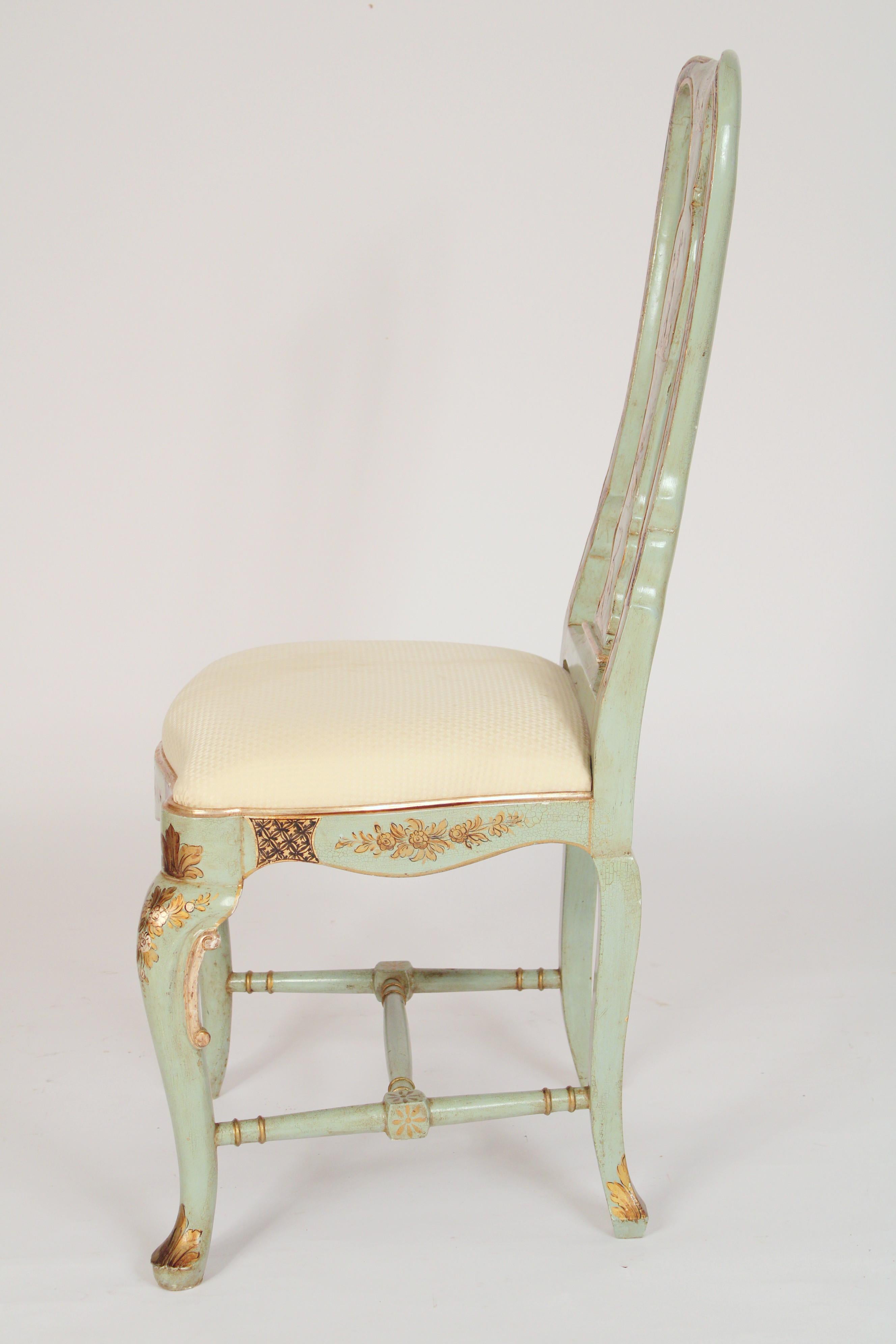Mid-20th Century Set of 4 Queen Anne Style Chinoiserie Decorated Side Chairs For Sale