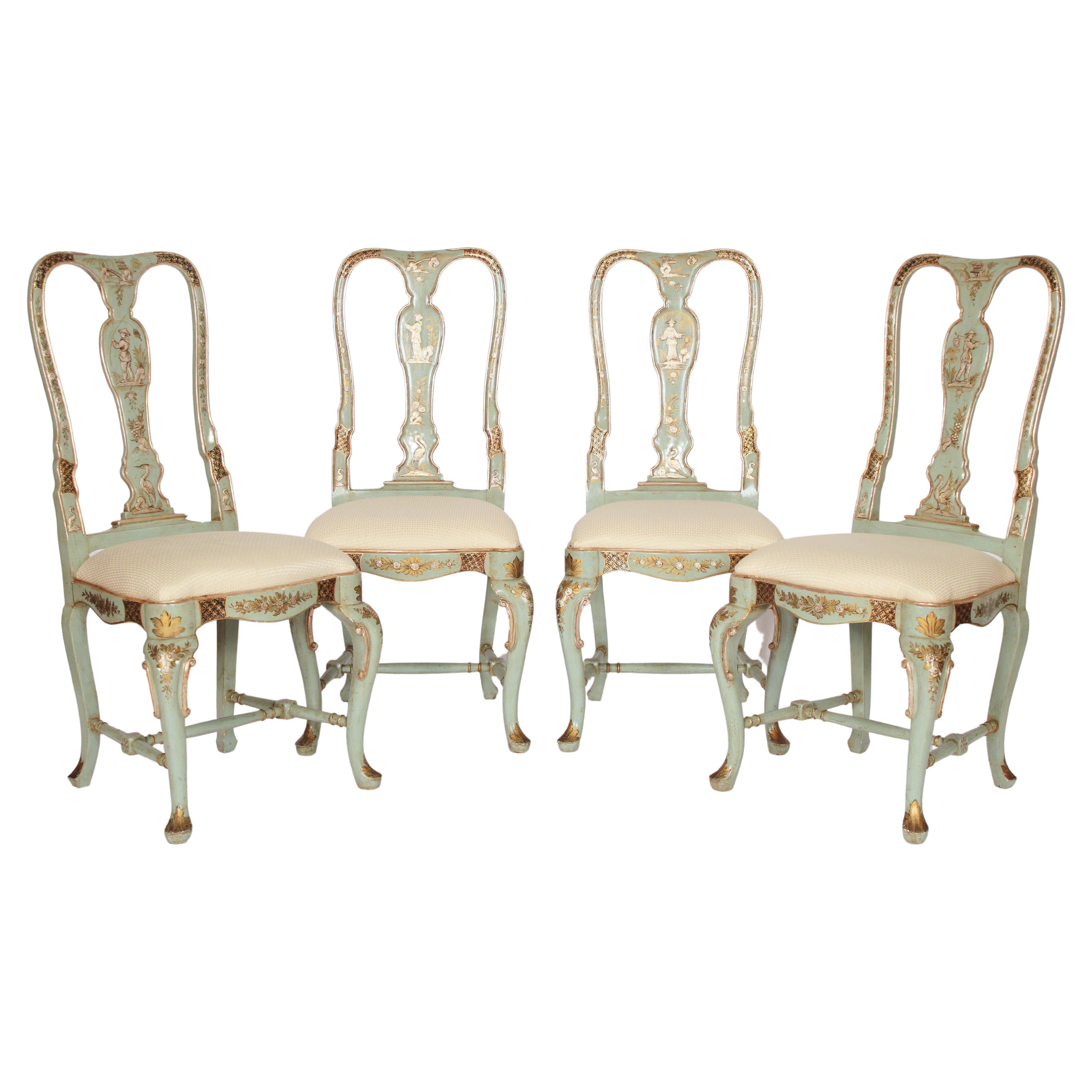 Set of 4 Queen Anne Style Chinoiserie Decorated Side Chairs For Sale