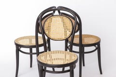 Set of 4 Radomsko Bentwood Chairs 1960s Black Lacquered Beech Wood Vienna Cane