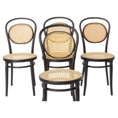 Set of 4 Radomsko Bentwood Chairs 1960s Black Lacquered Beech Wood Vienna Cane