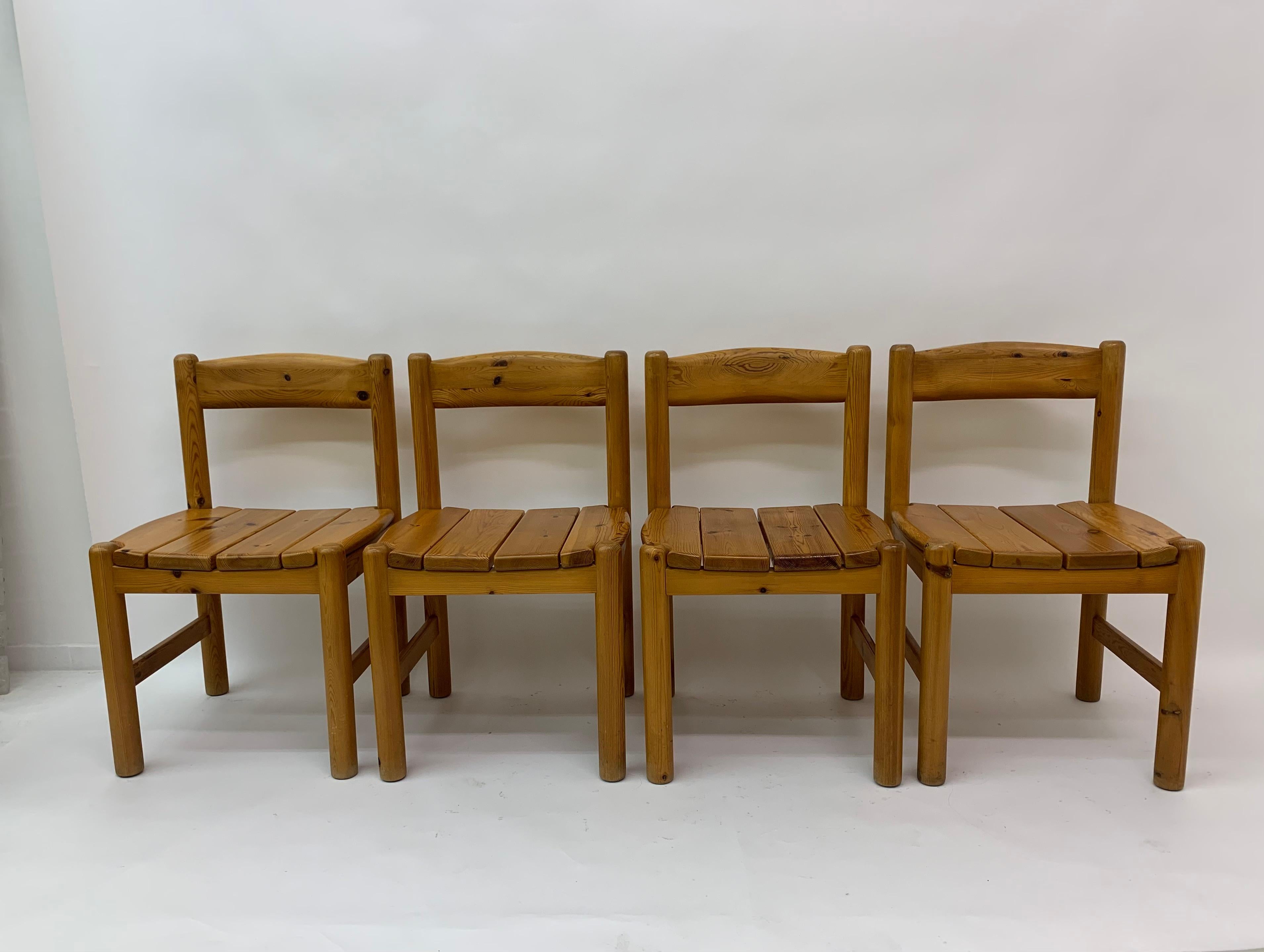 Pine Set of 4 Rainer Daumiller dining chairs, 1970’s For Sale