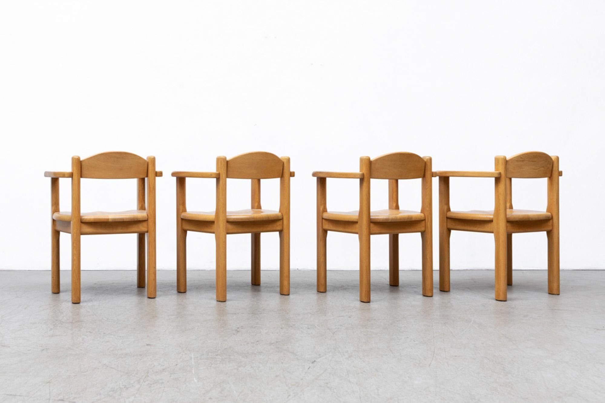 Late 20th Century Set of 4 Rainer Daumiller Style Oak Dining Chairs