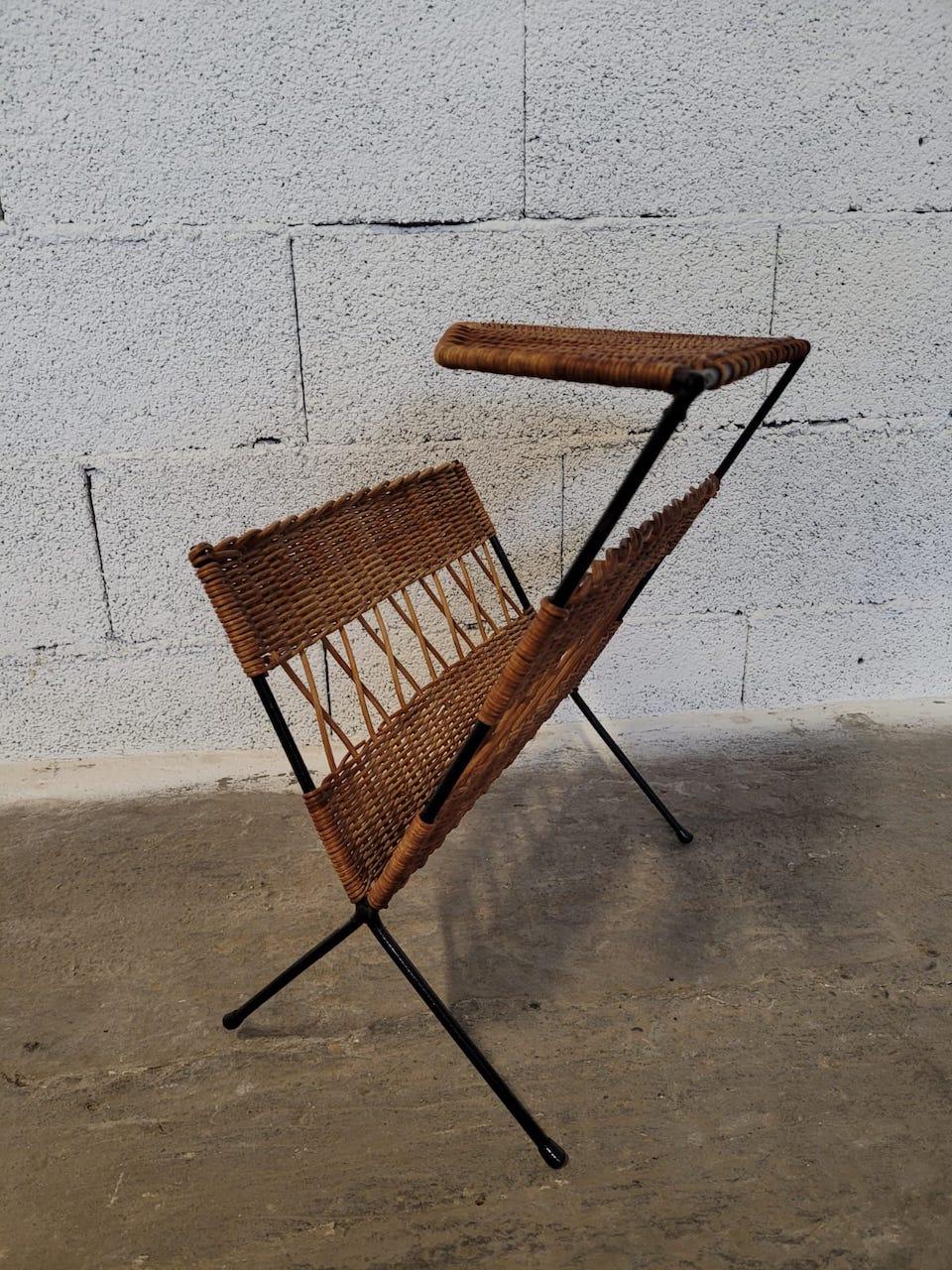 Métal Ensemble de 4 tabourets et porte-revues Raoul Guys, édition Airborne 1950