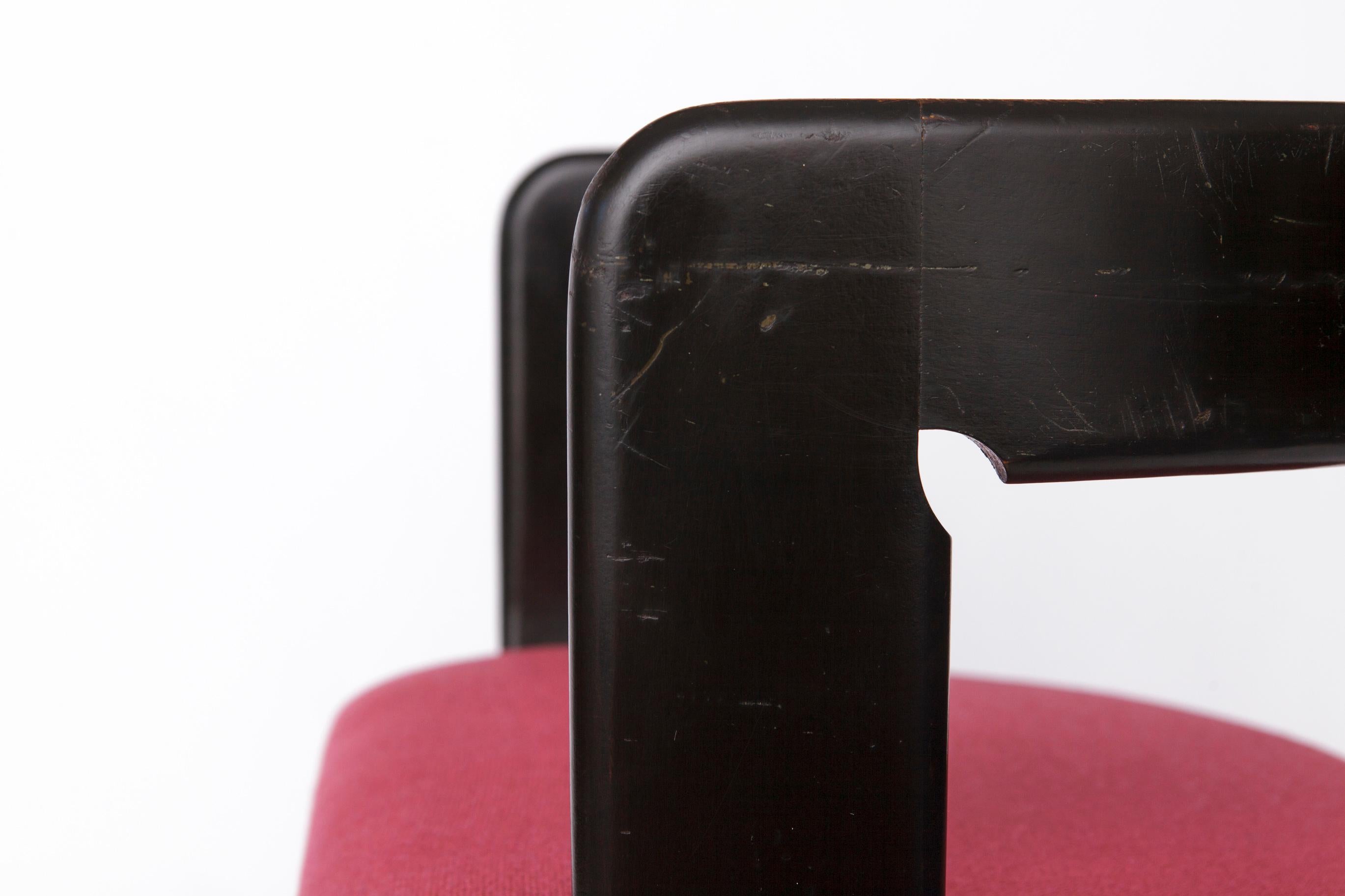 Wood Set of 4 Rare 1950s Dining Chairs  German Vintage Mid-Century Modern Black-Pink For Sale