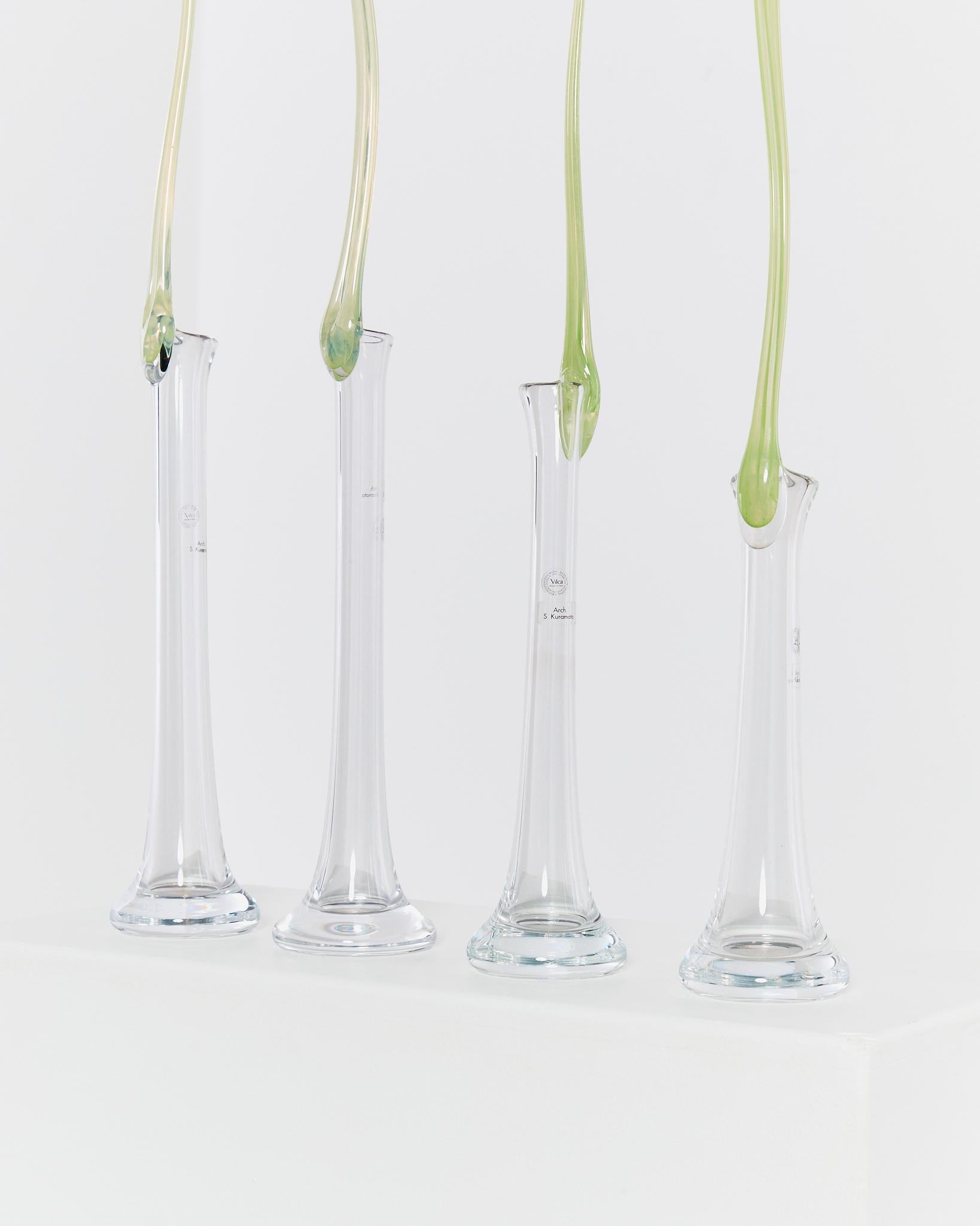 XX secolo Set di 4 rari vasi in vetro soffiato a mano Soliflores ikebana di Shiro Kuramata in vendita