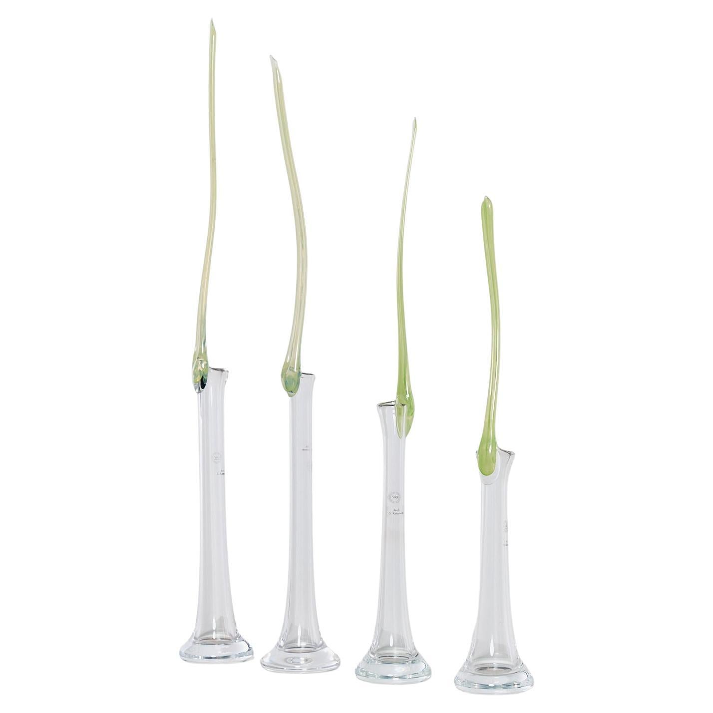 Set of 4 rare hand blown Soliflore ikebana glass vases by Shiro Kuramata