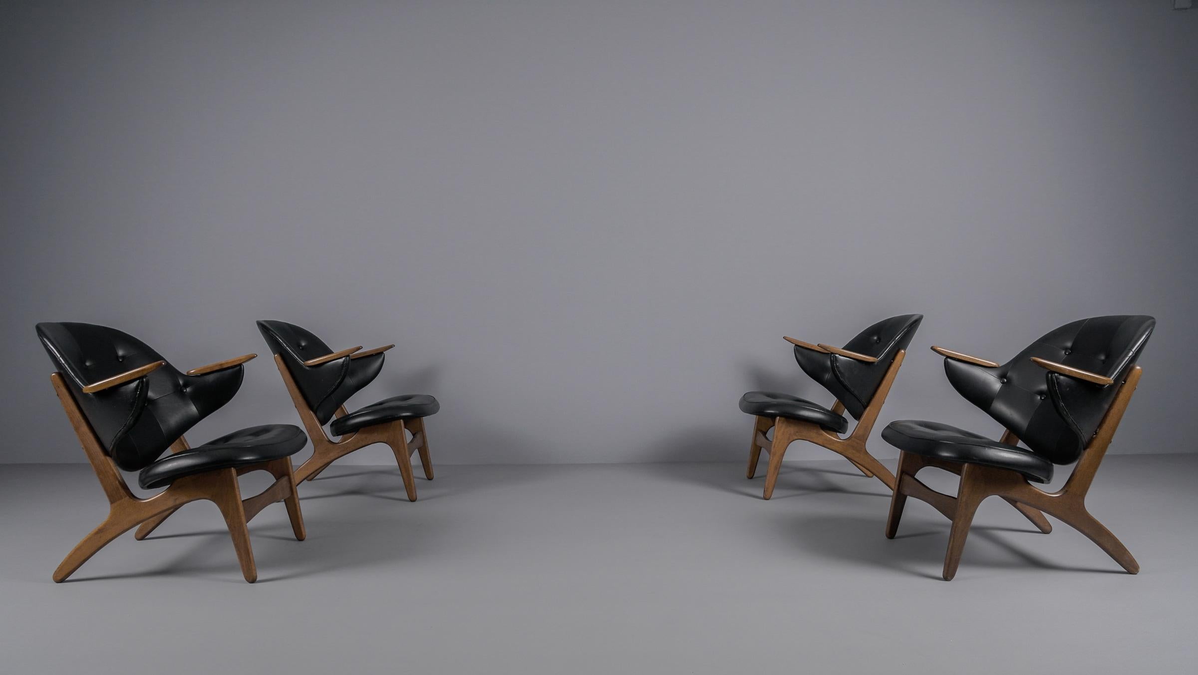 Set of 4 Rare Model 33 Danish Easy Chairs Designed by Carl Edward Matthes, 1950s In Good Condition For Sale In Nürnberg, Bayern