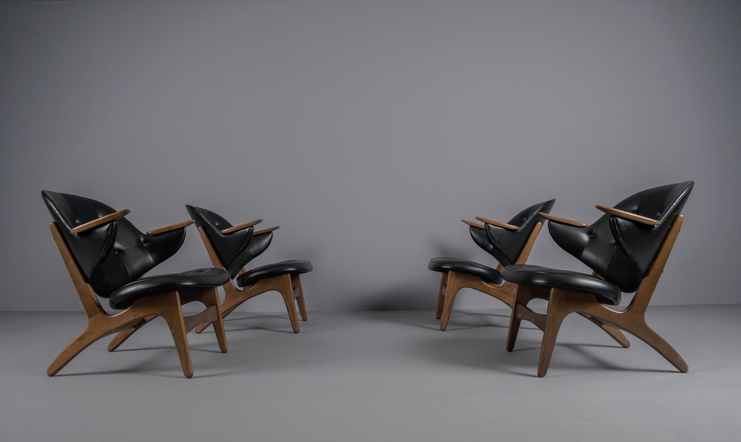 Mid-20th Century Set of 4 Rare Model 33 Danish Easy Chairs Designed by Carl Edward Matthes, 1950s For Sale