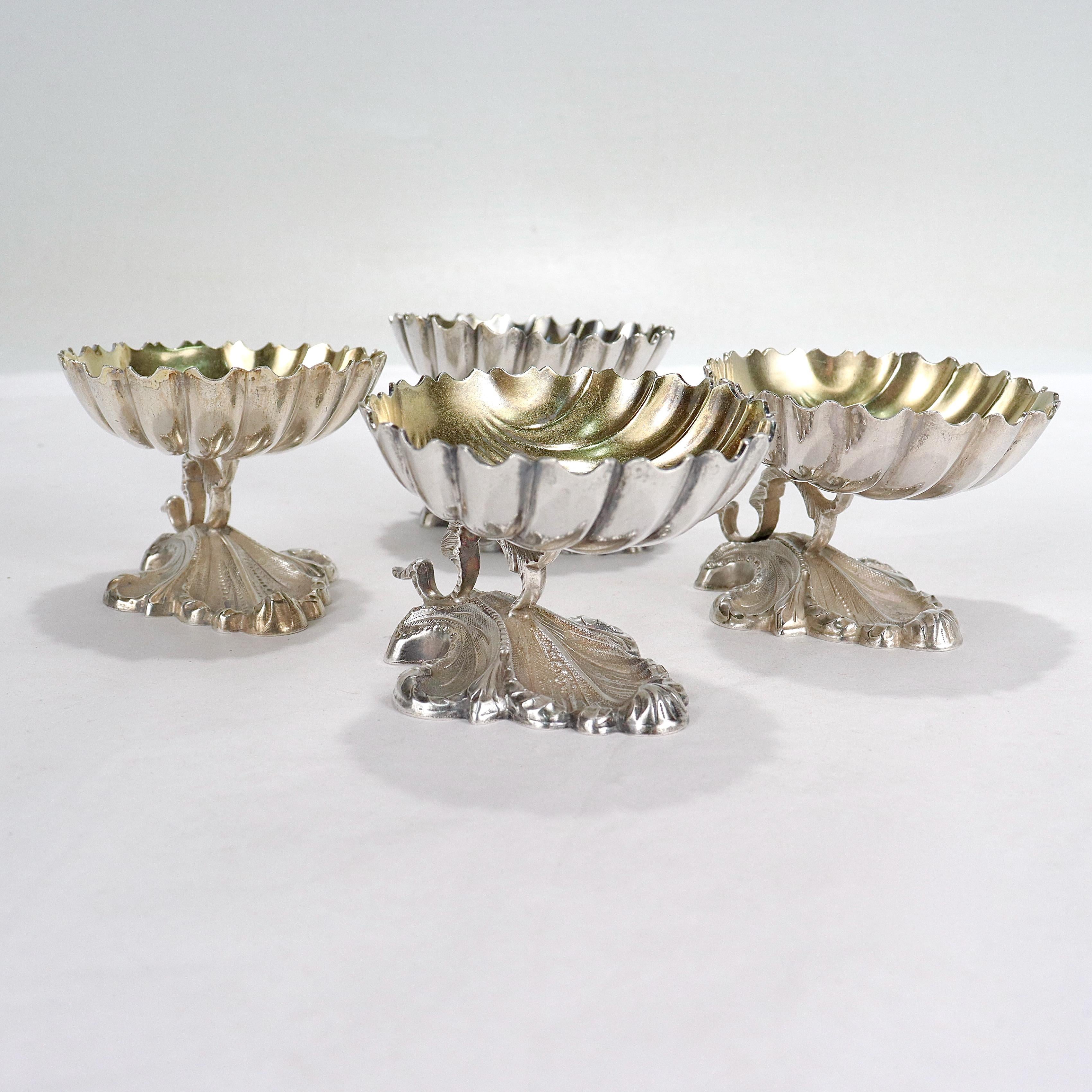 Empire Set of 4 Rare Philadelphia R&W Wilson Coin Silver Footed Salt Cellars For Sale