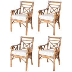 Set of Four Rattan and Bamboo Armchairs, circa 1960