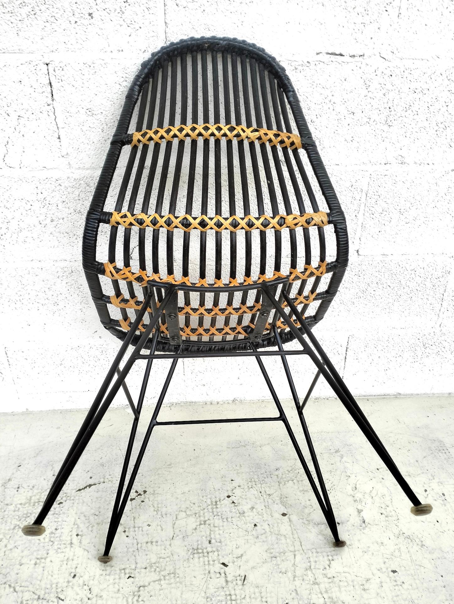 Set di 4 sedie in rattan e metallo dal design anni '60 in vendita 3