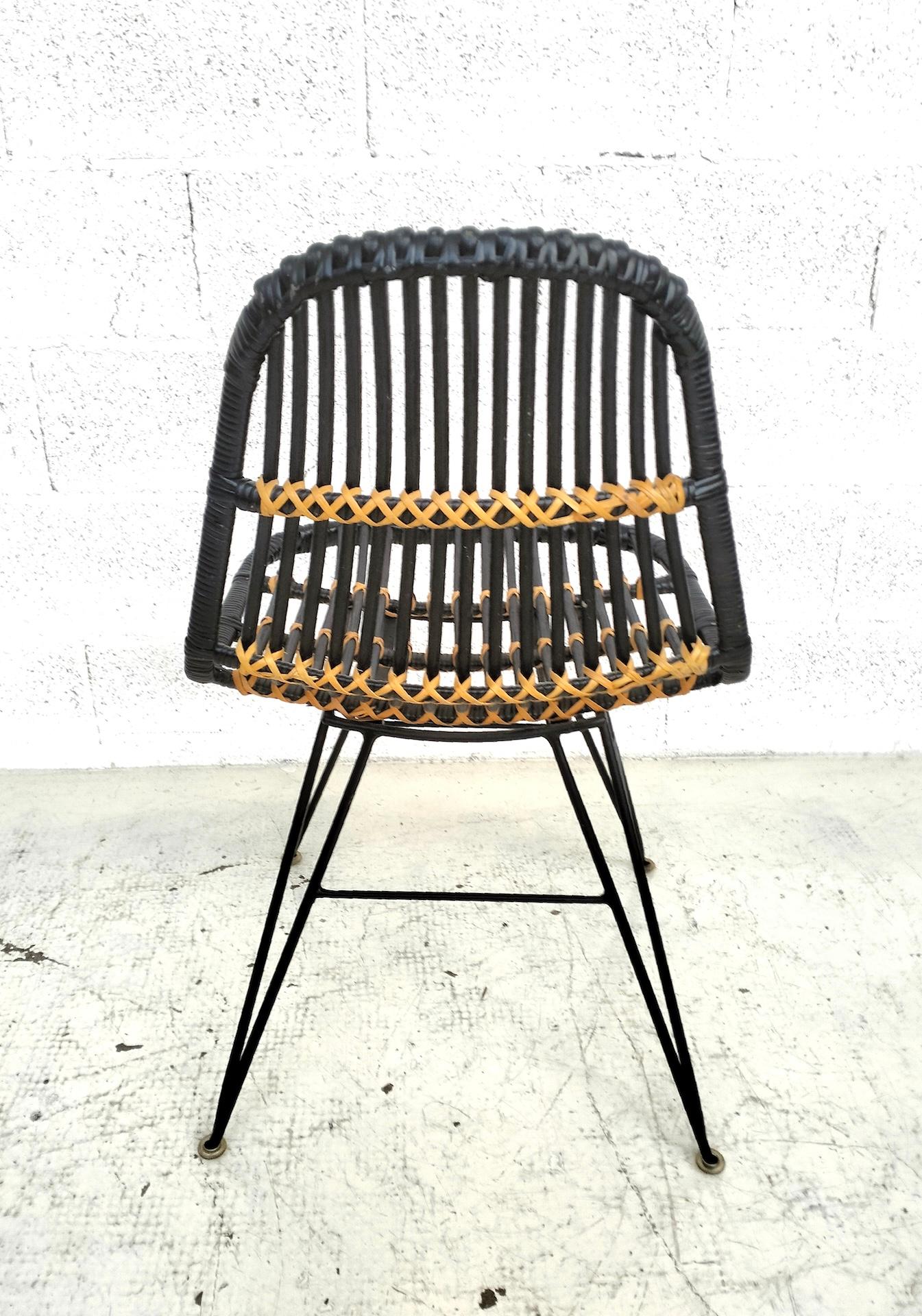 Set di 4 sedie in rattan e metallo dal design anni '60 in vendita 2