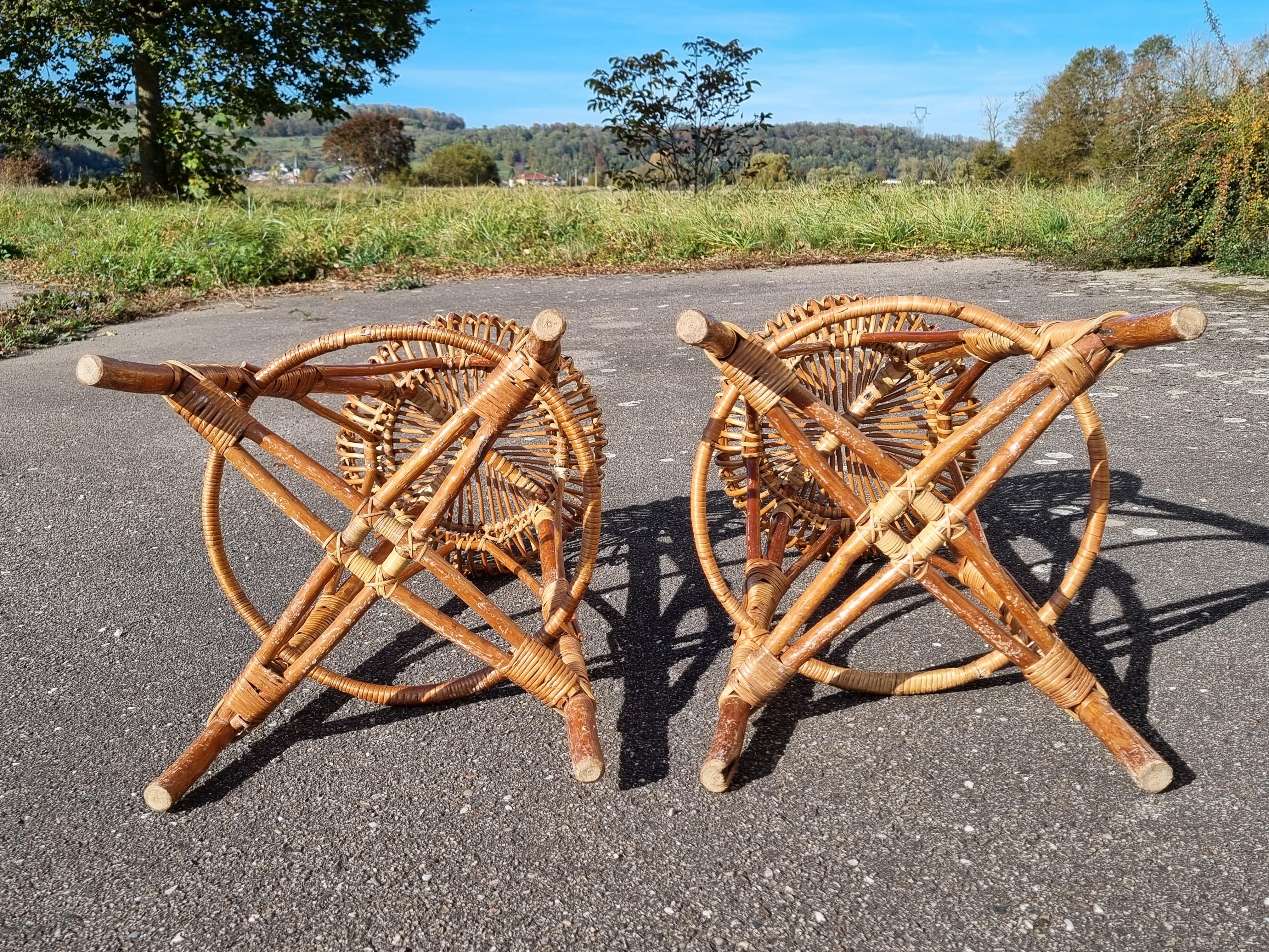 Set of 4 Rattan Bar Stools by Franco Albini 5