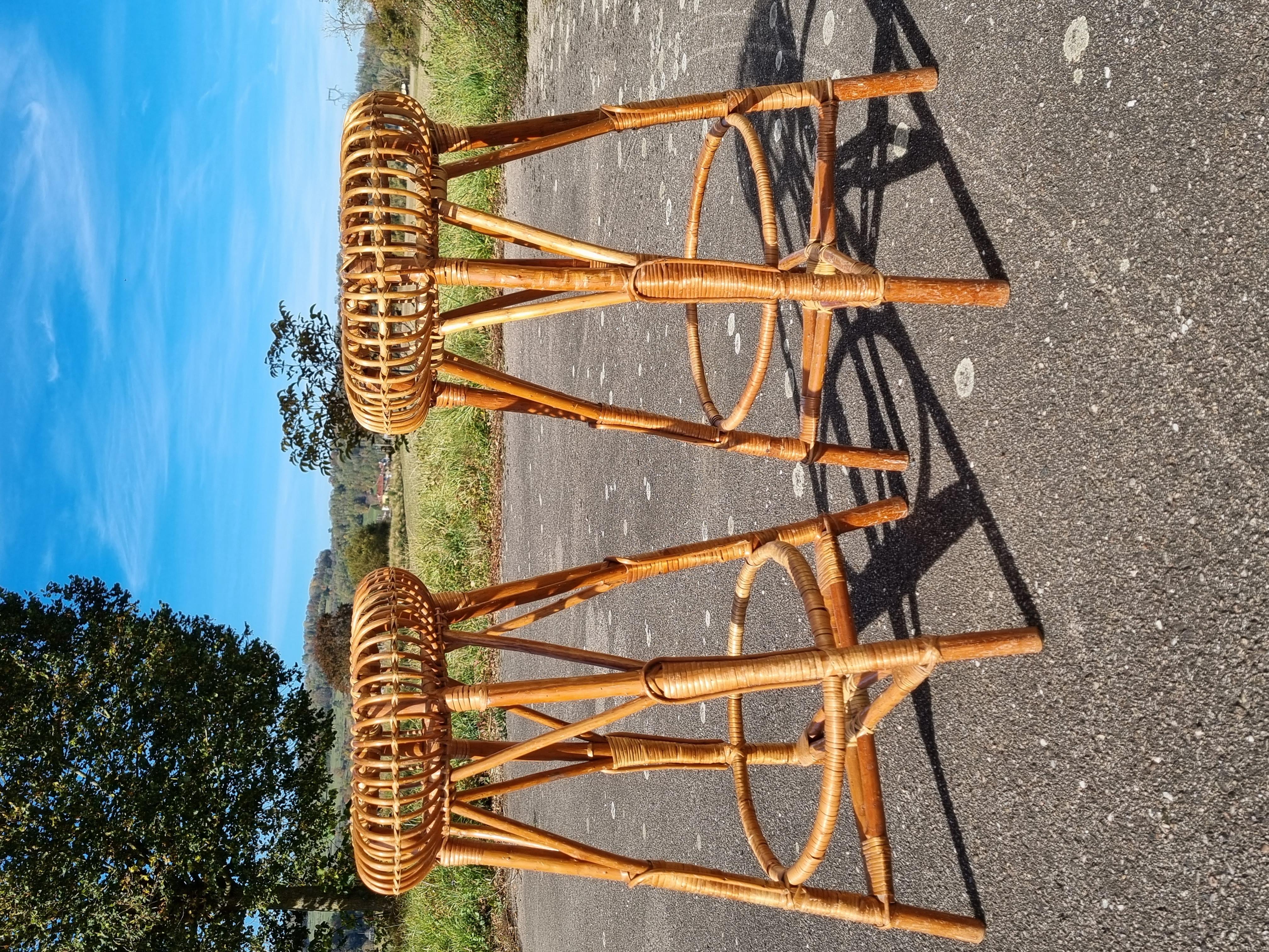 Set of 4 Rattan Bar Stools by Franco Albini In Excellent Condition In charmes, FR