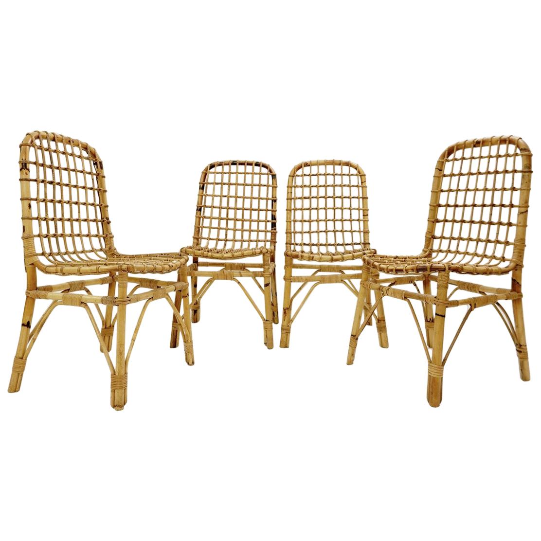Ensemble de 4 chaises en rotin de style mi-siècle moderne, années 1960
