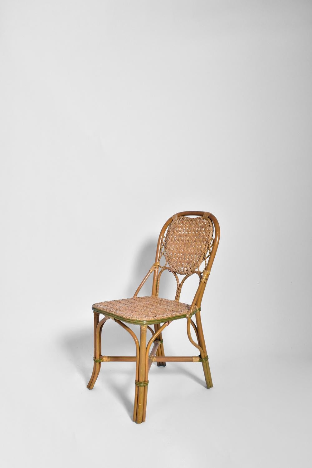 Ère spatiale Ensemble de 4 chaises en rotin, années 1970 en vente