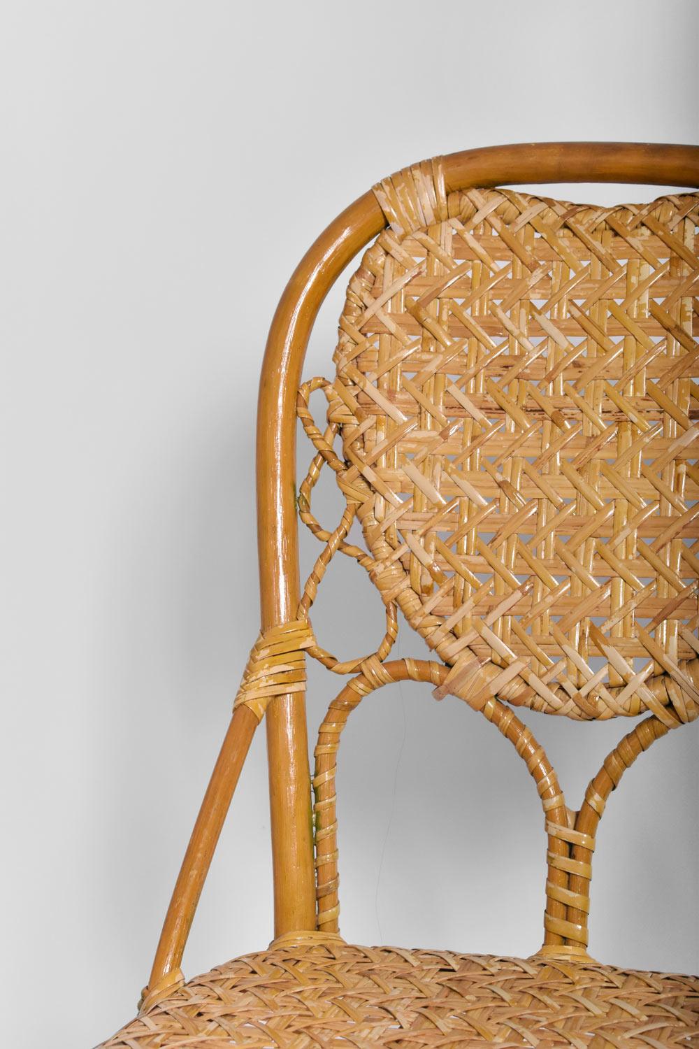 French Set of 4 rattan chairs, 1970s. For Sale