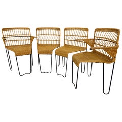 Set of 4 Rattan Chairs by Raoul Guys for Airborne, 1950s