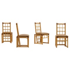 Set of 4 Rattan dining chairs, 1970s Italy.