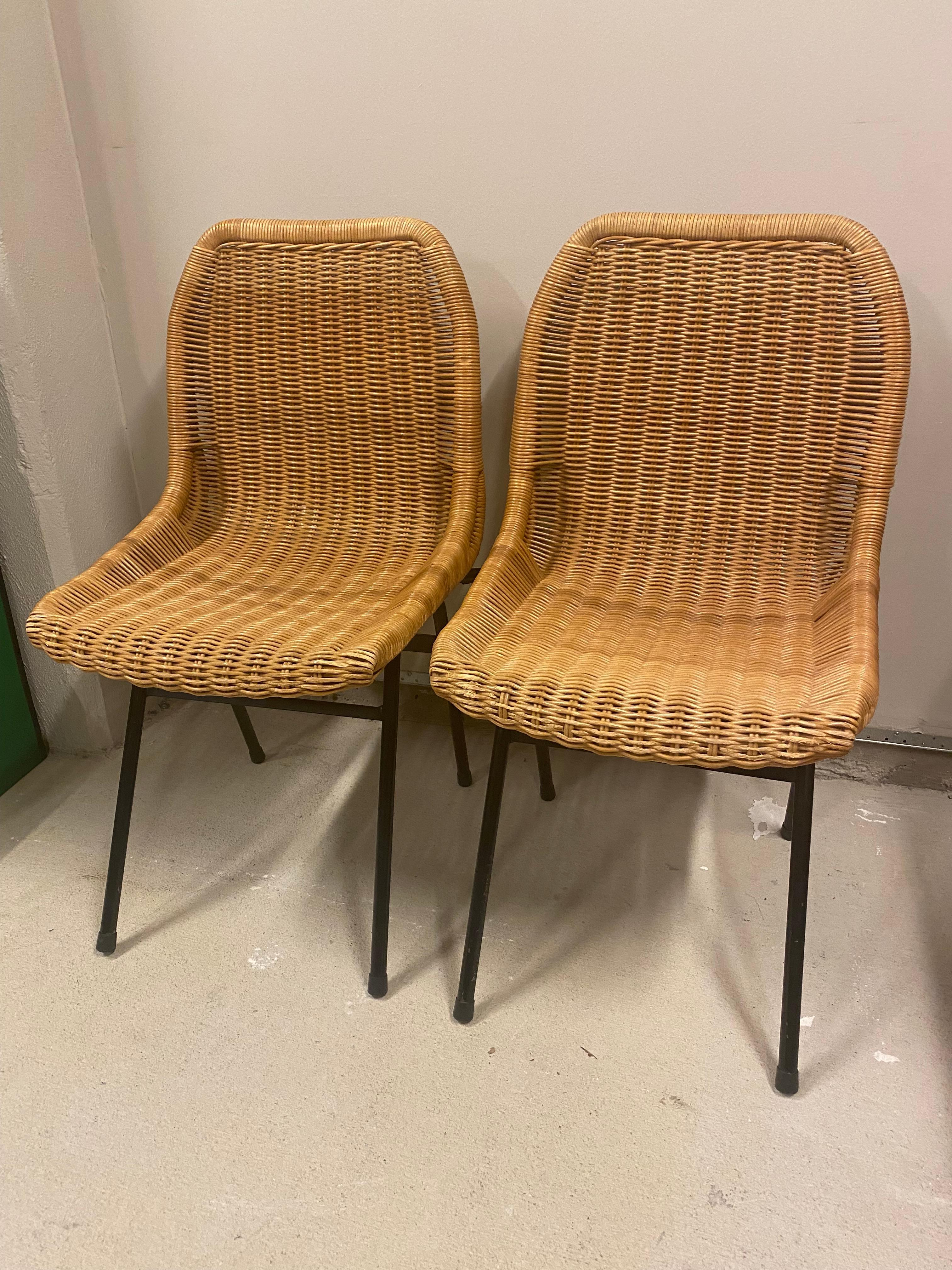 Powder-Coated Set of 4 Rattan or Wicker Chairs, Dirk van Sliedregt, NL, 1960's