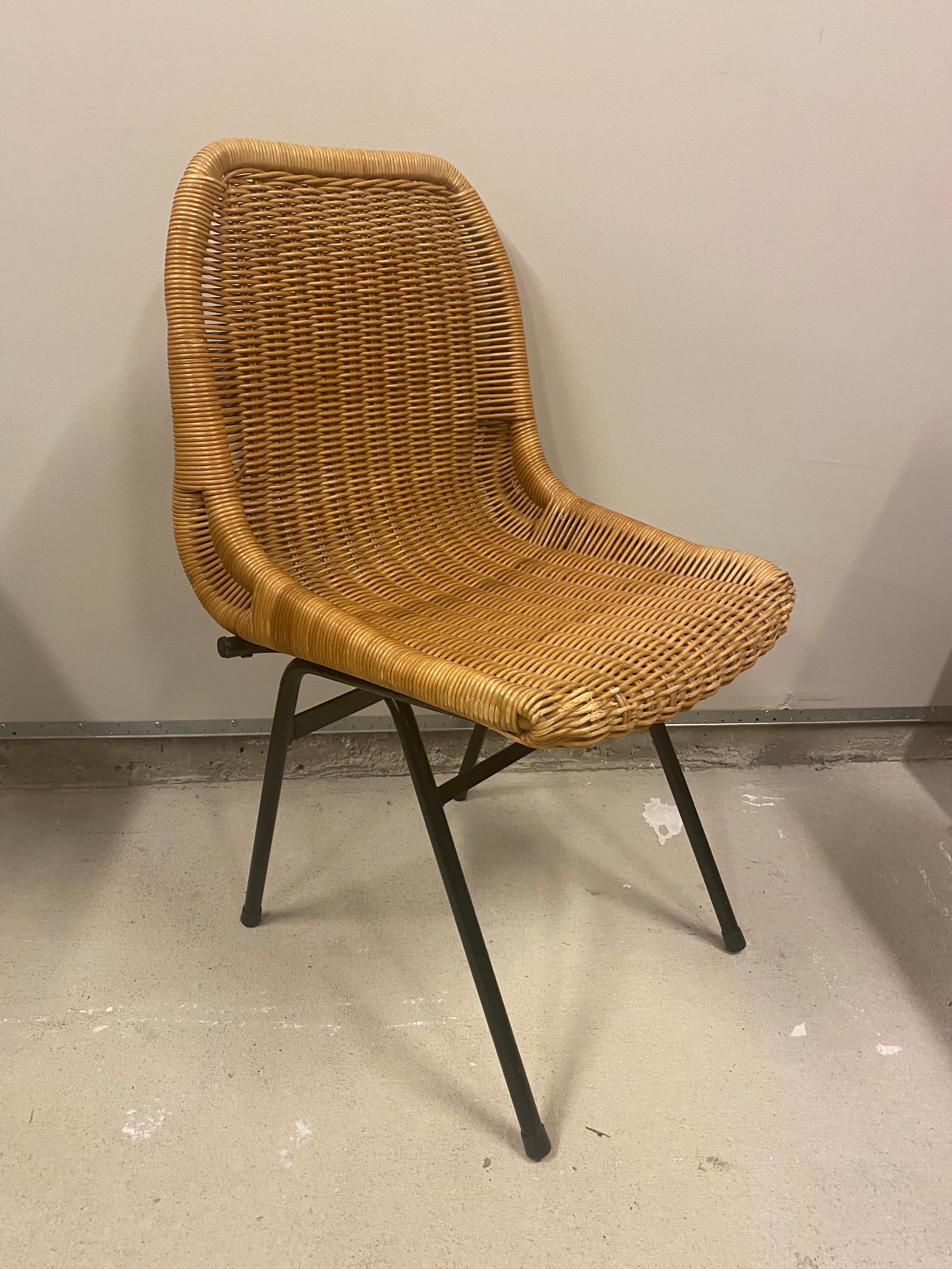 Set of 4 Rattan or Wicker Chairs, Dirk van Sliedregt, NL, 1960's In Good Condition In Austin, TX