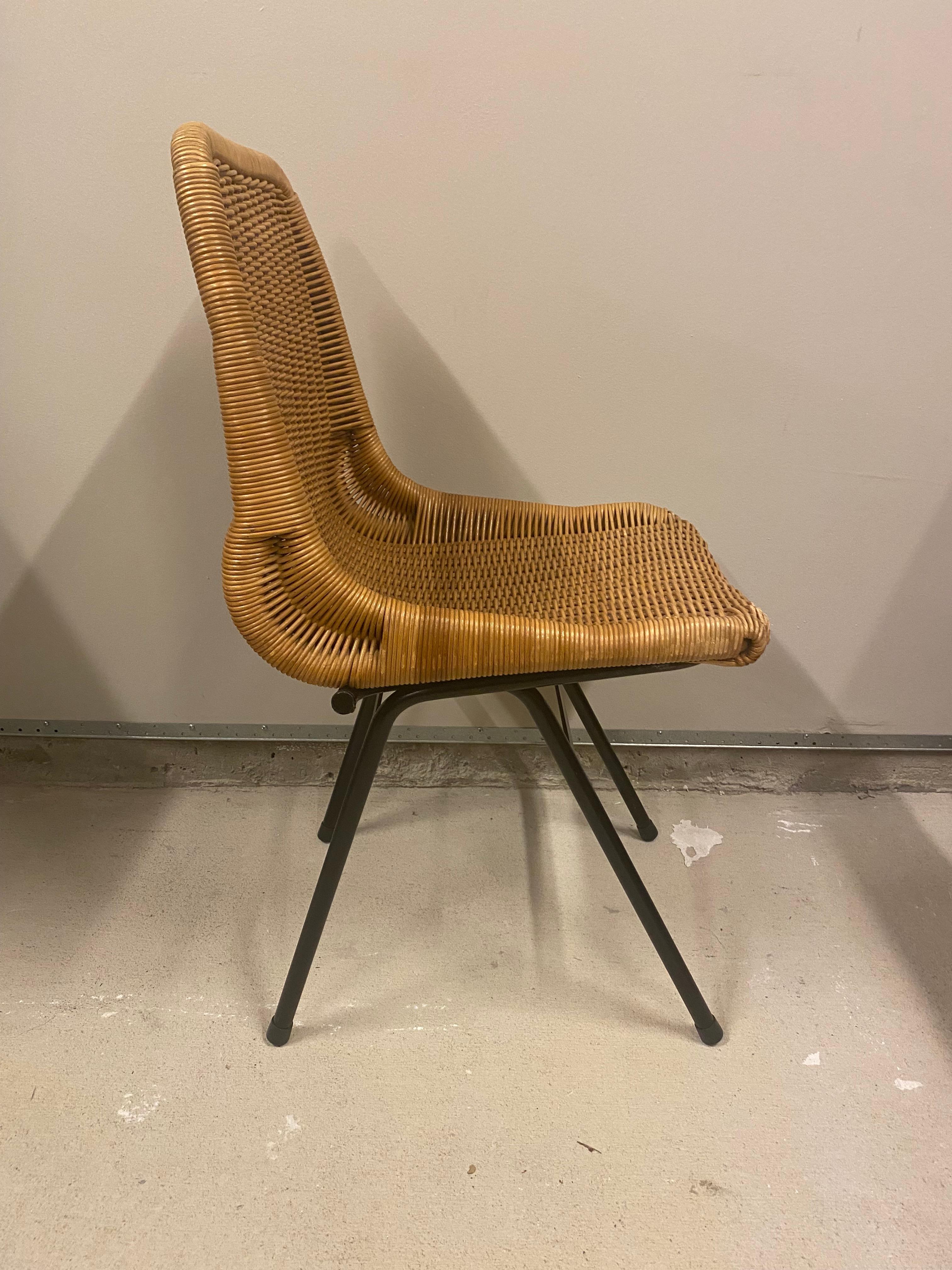 Mid-20th Century Set of 4 Rattan or Wicker Chairs, Dirk van Sliedregt, NL, 1960's