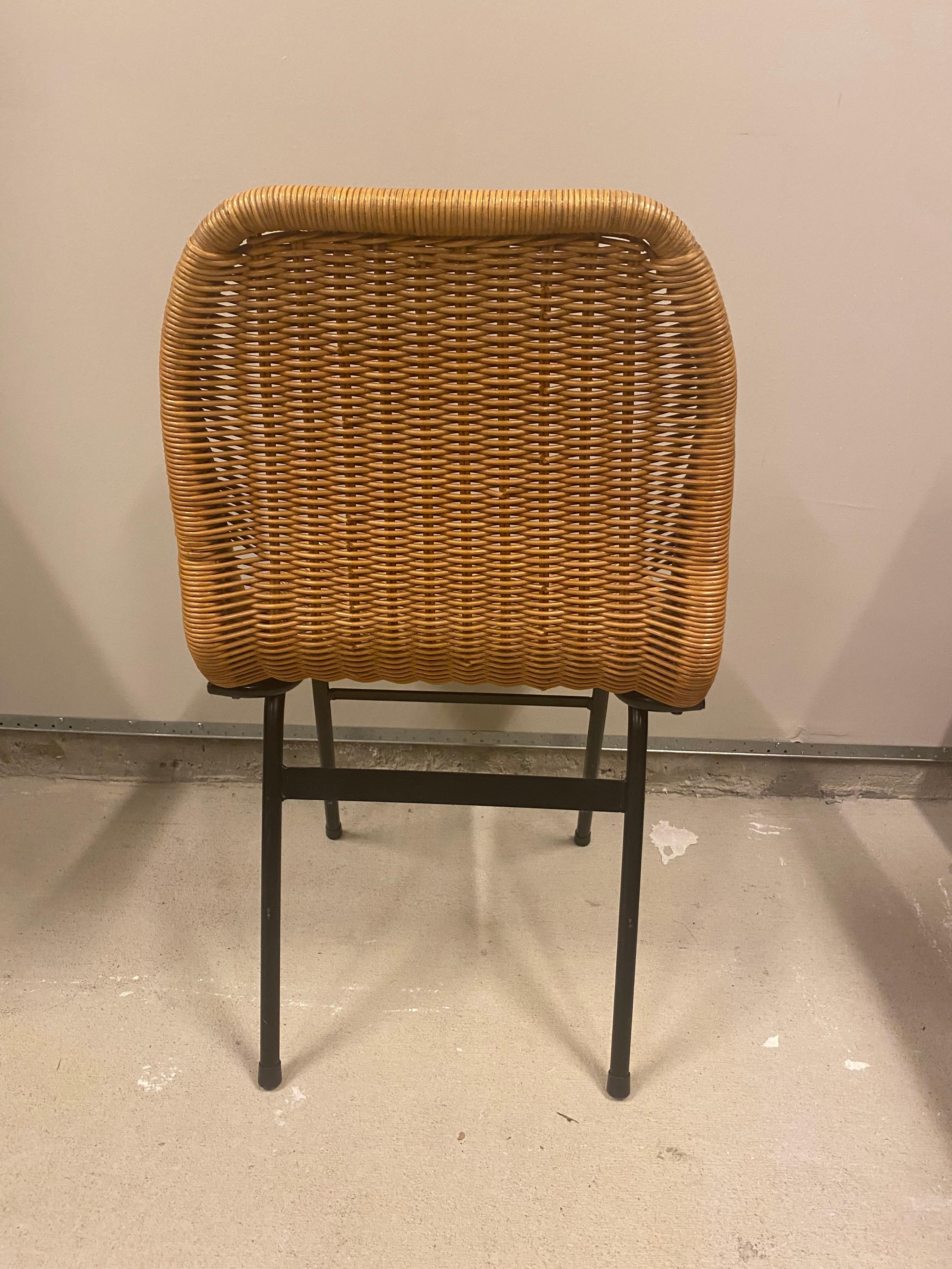 Steel Set of 4 Rattan or Wicker Chairs, Dirk van Sliedregt, NL, 1960's