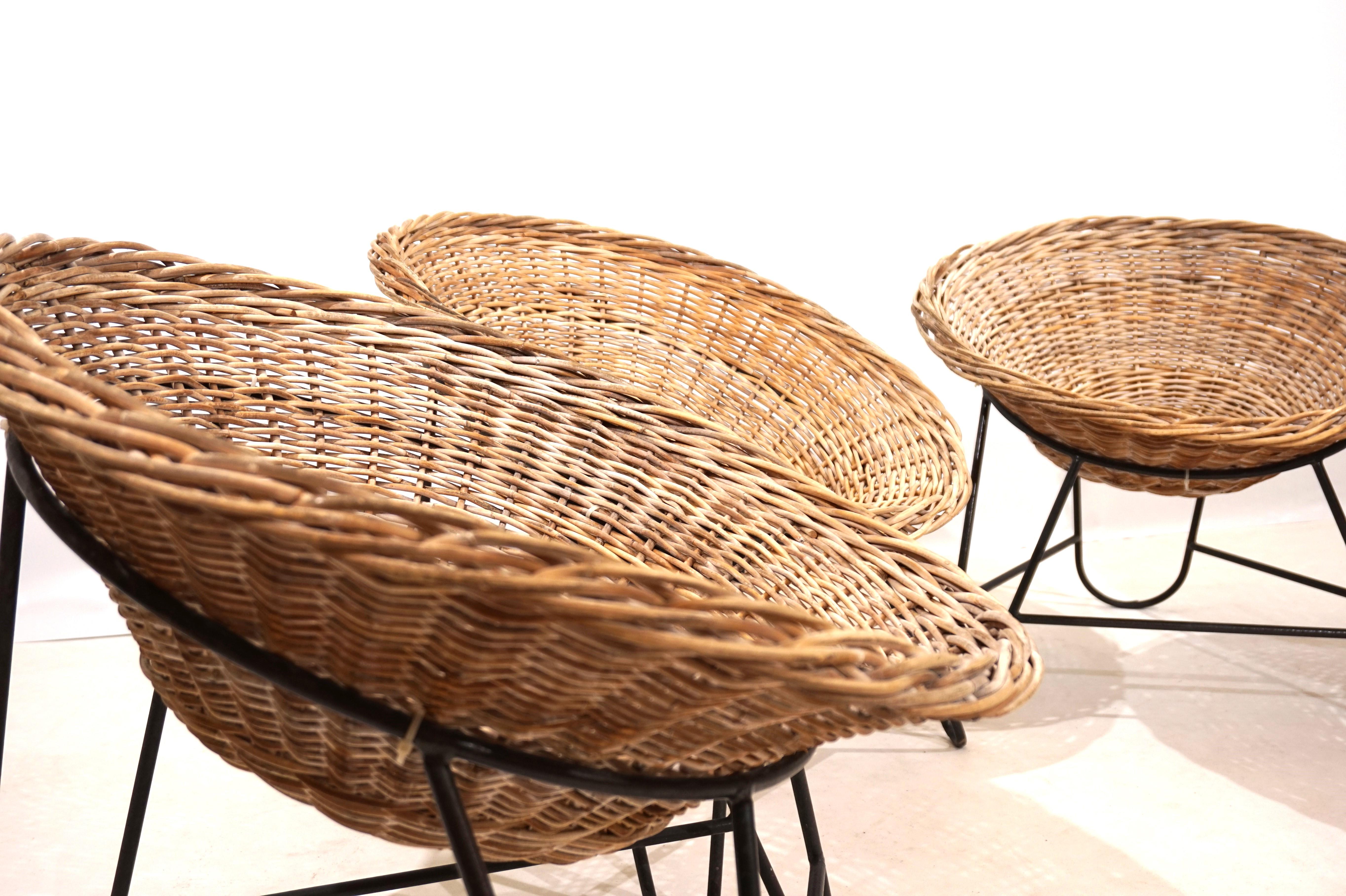 Ensemble de 4 chaises pods en rotin 60s en vente 7