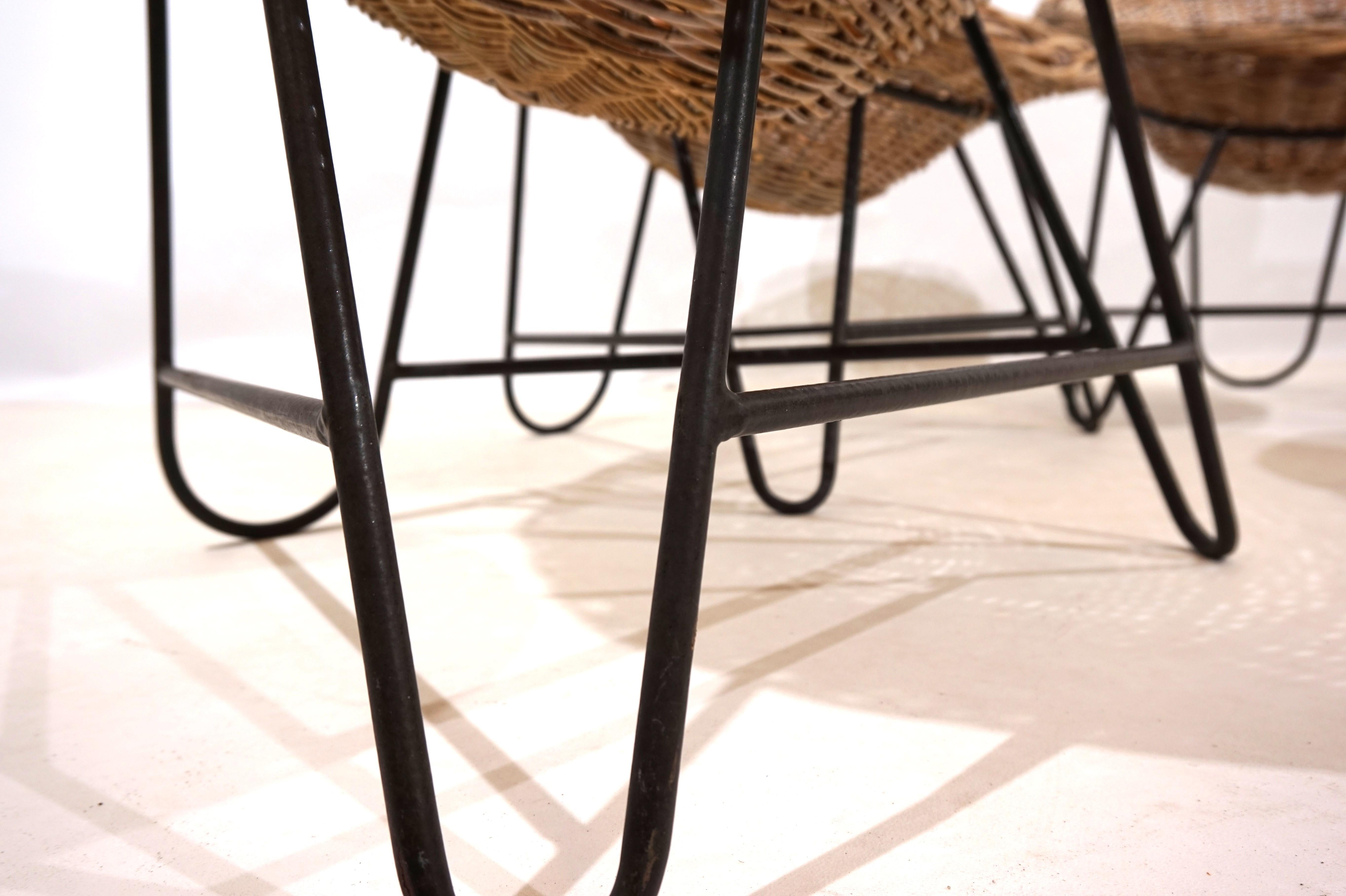 Ensemble de 4 chaises pods en rotin 60s en vente 11