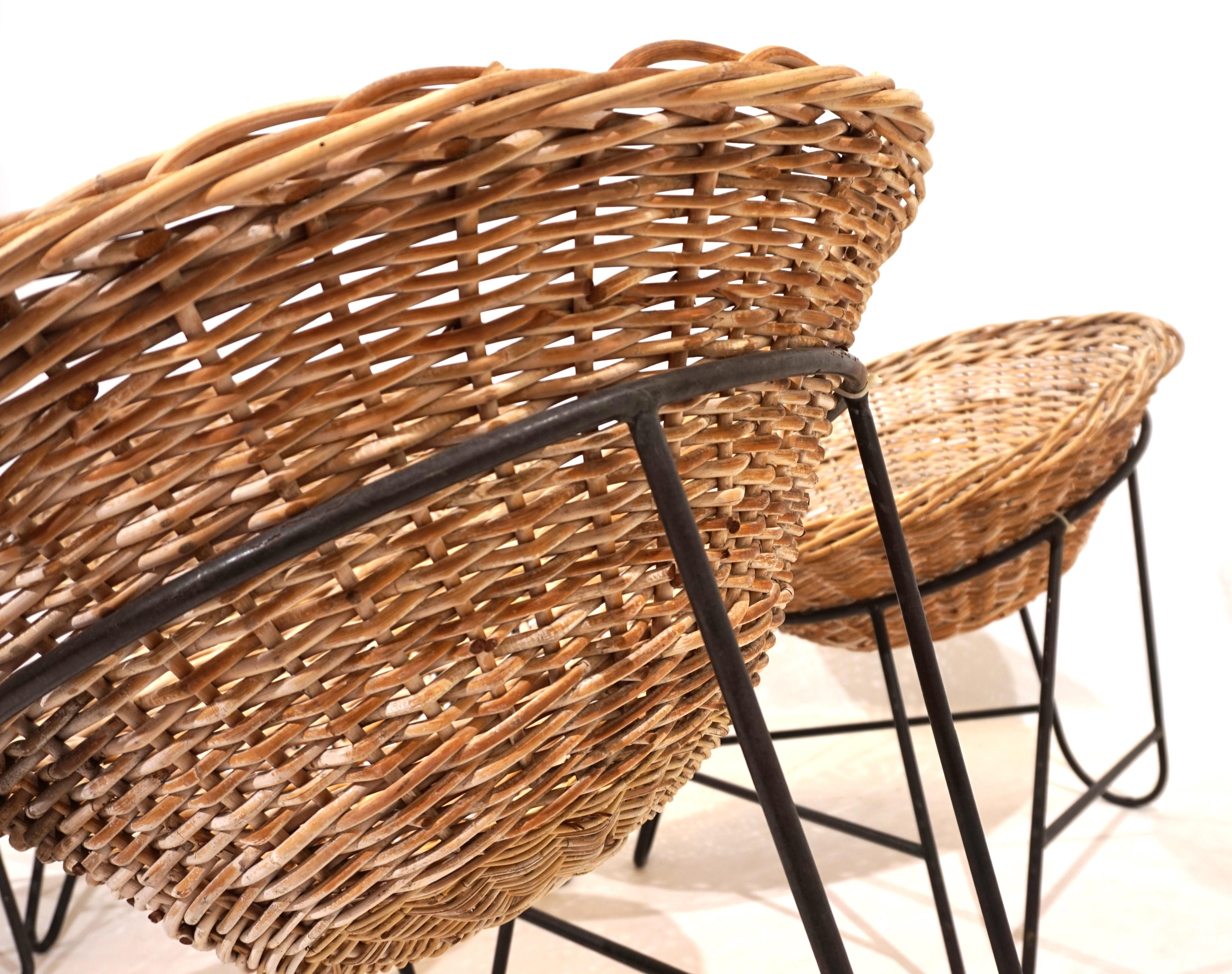 Ensemble de 4 chaises pods en rotin 60s en vente 1