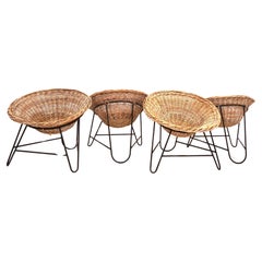 Ensemble de 4 chaises pods en rotin 60s