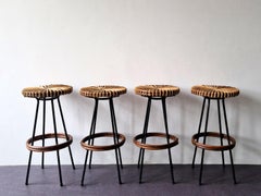 Satz von 4 Rattanhockern für Rohé Noordwolde, The Netherlands 1960's