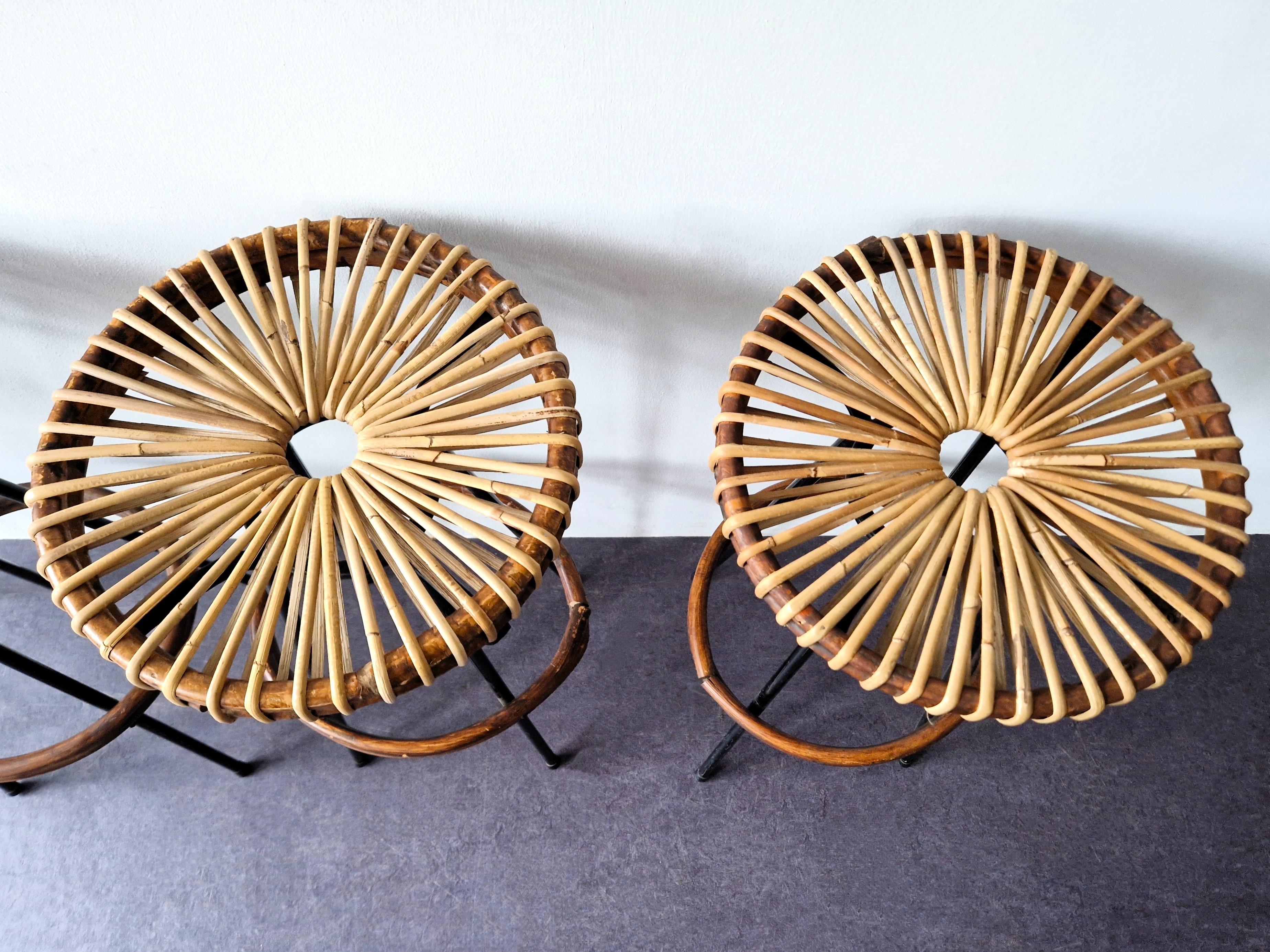 Metal Set of 4 rattan stools for Rohé Noordwolde, The Netherlands 1960's
