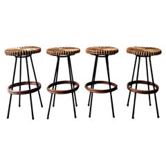 Set of 4 rattan stools for Rohé Noordwolde, The Netherlands 1960's