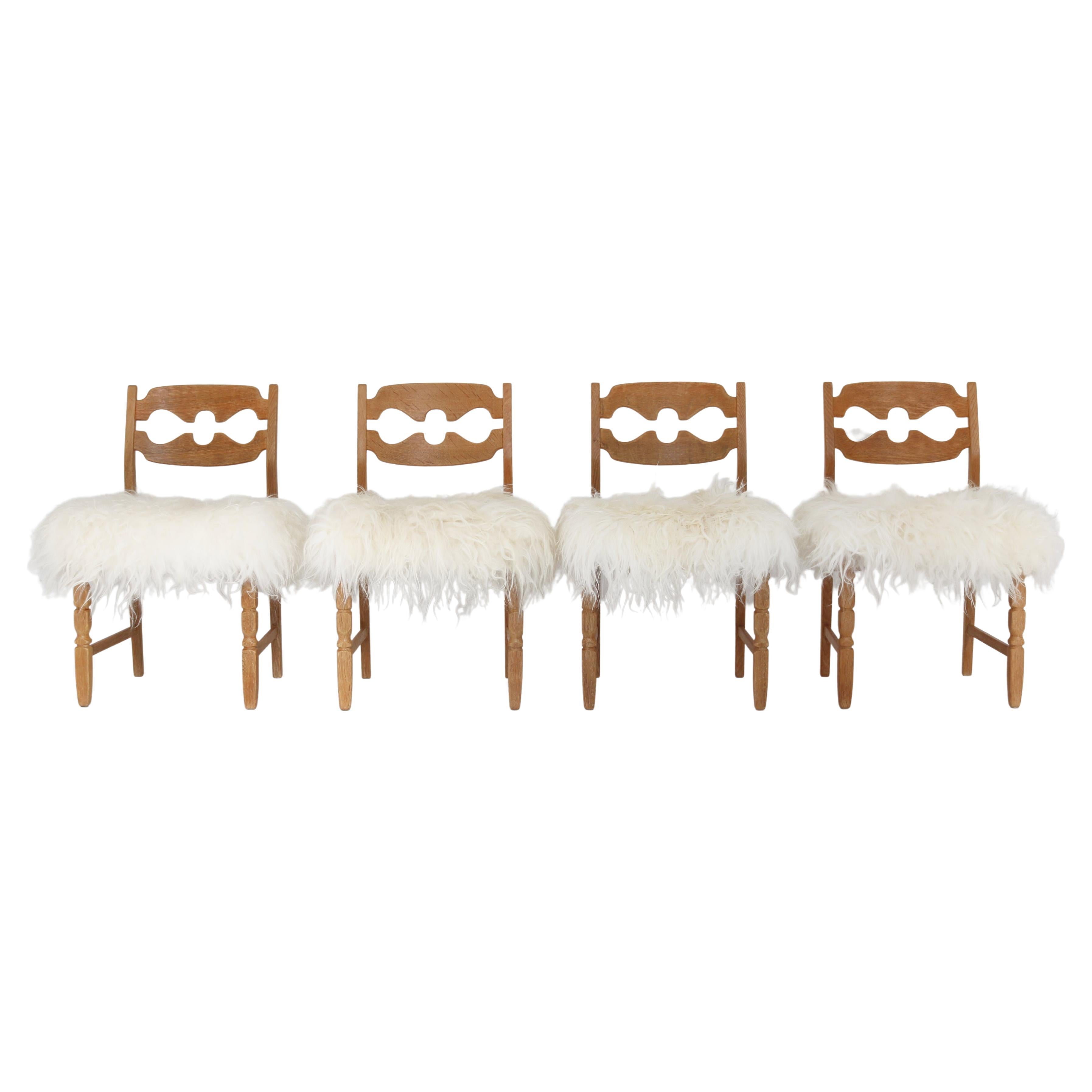 Set of 4 Razor Blade Dining Chairs in Oak & Sheepskin by Henry Kjærnulf, Denmark