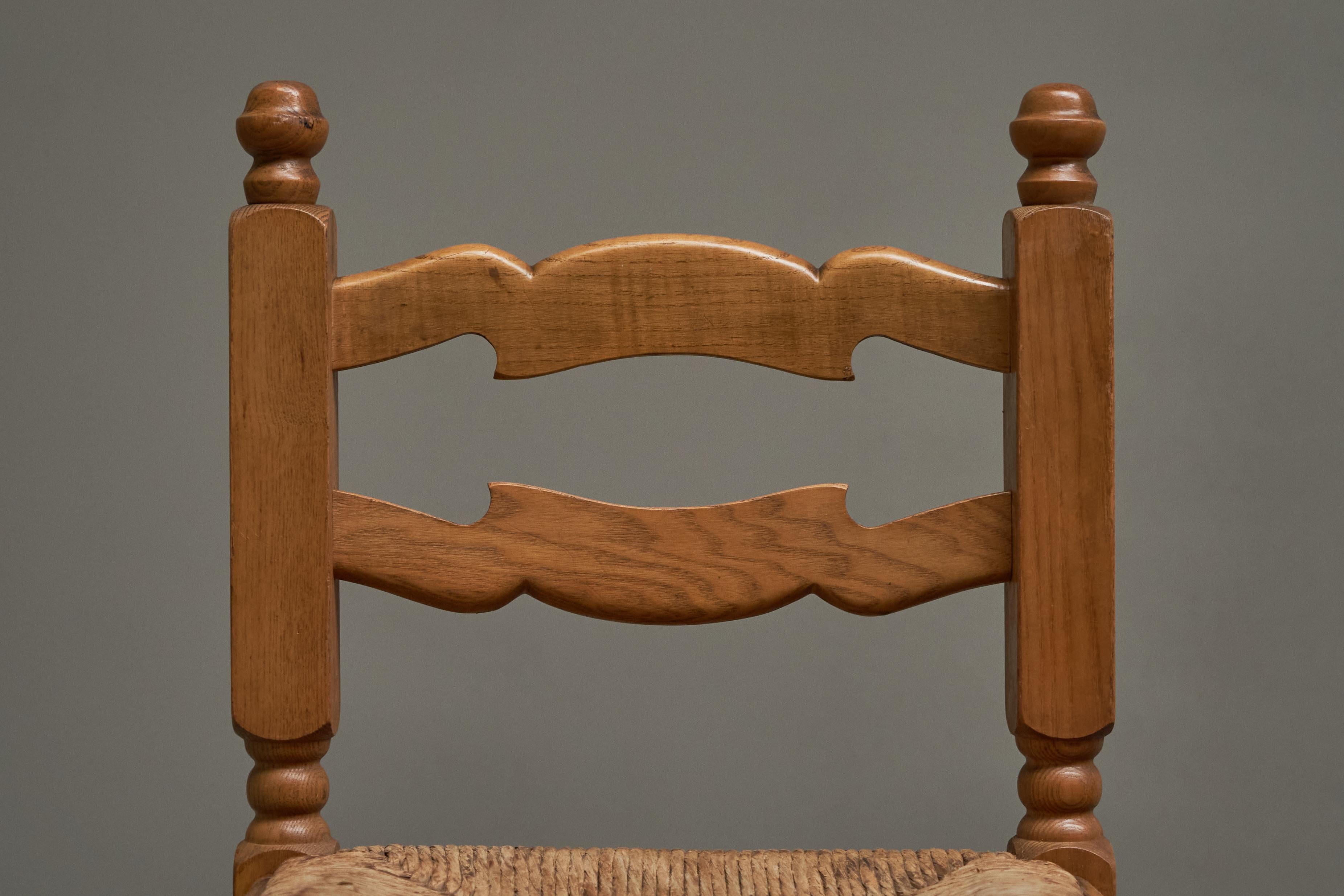 20th Century Set of 4 Razorblade Bar Stools in Solid Oak and Rush 1960s For Sale