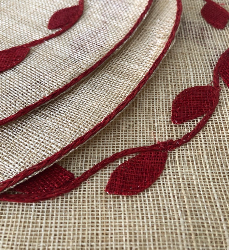 Set of '4' Read and Natural Woven Oval Placemats For Sale at 1stDibs