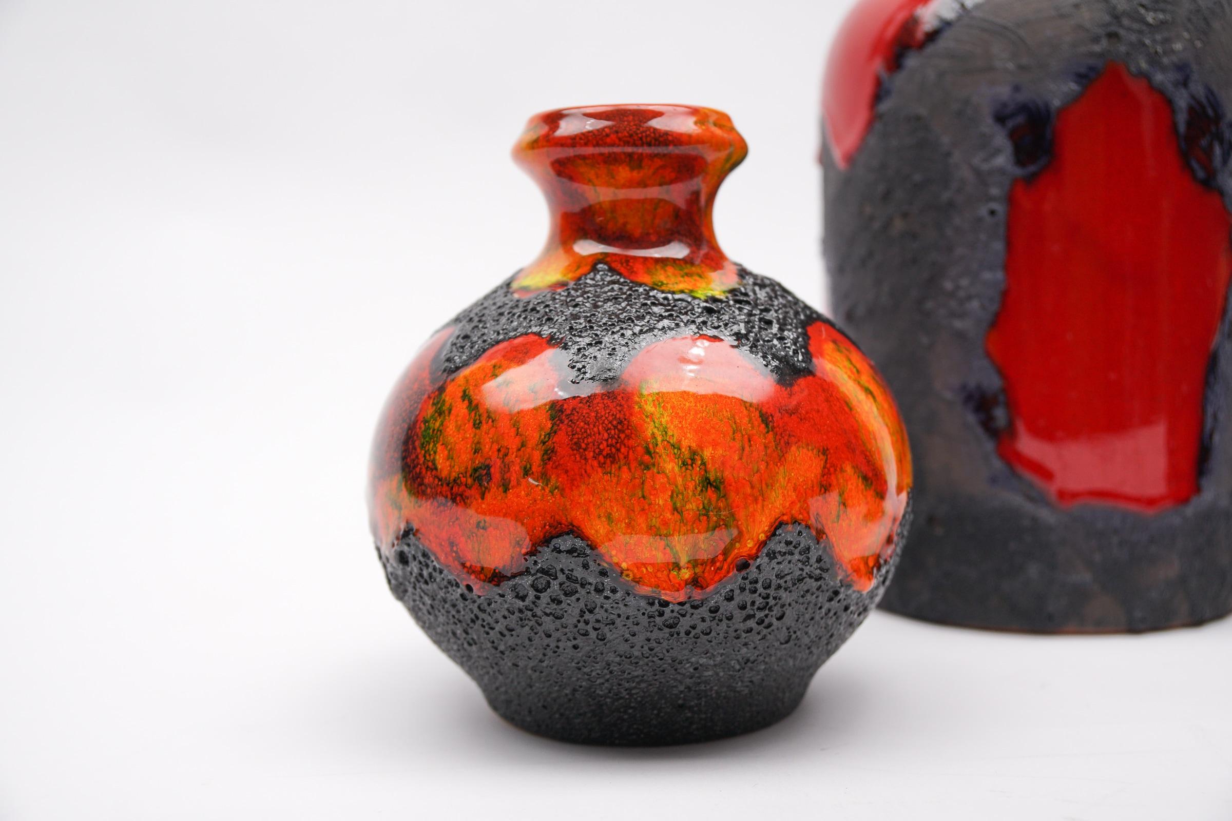 Mid-20th Century Set of 4 Red and Orange Fat Lava Ceramic Vases, 1960s Germany For Sale